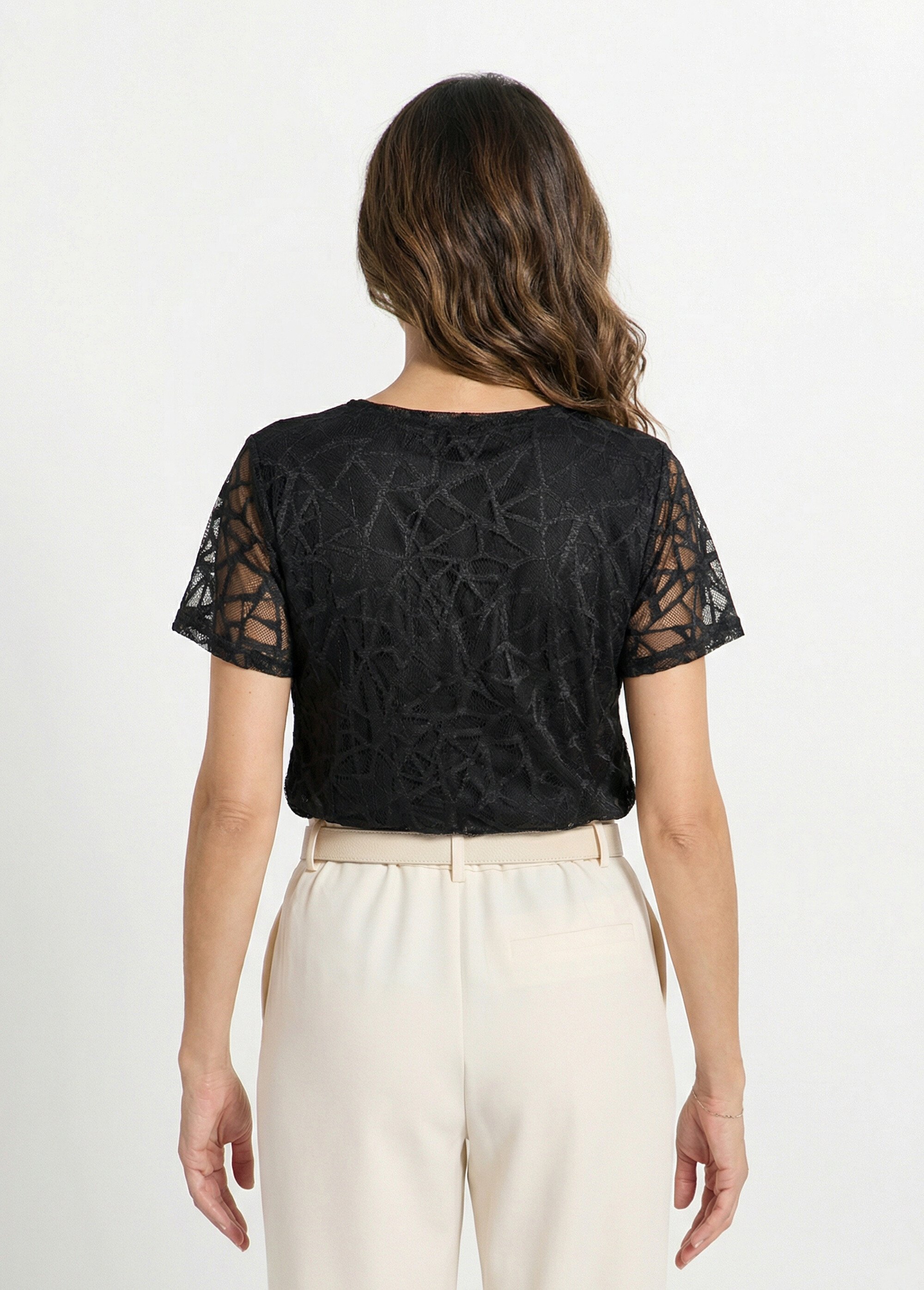 T-shirt dentelle manches courtes Femme Noir CABINASSE DO1