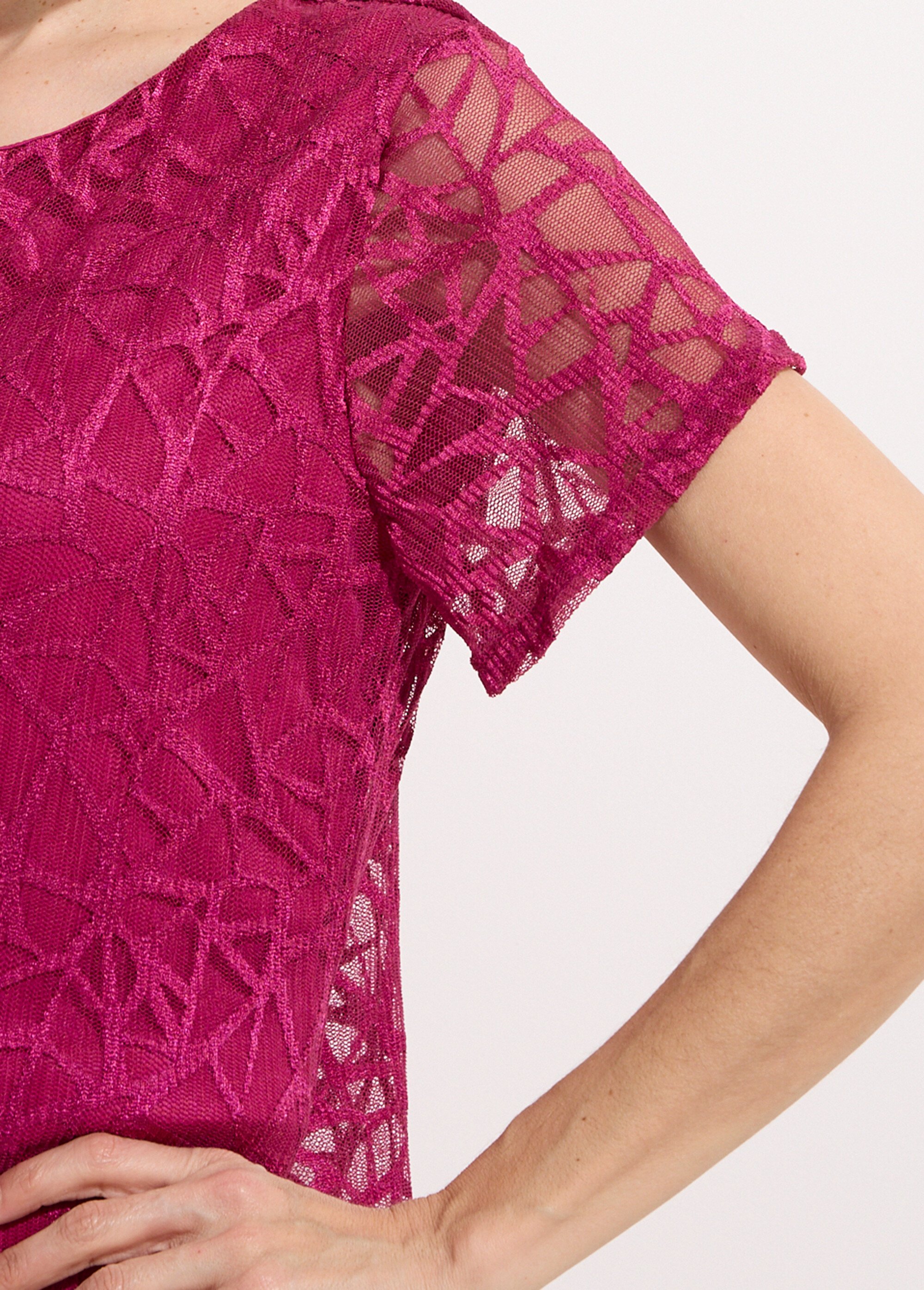 T-shirt dentelle manches courtes Femme Violet CABINASSE DE1