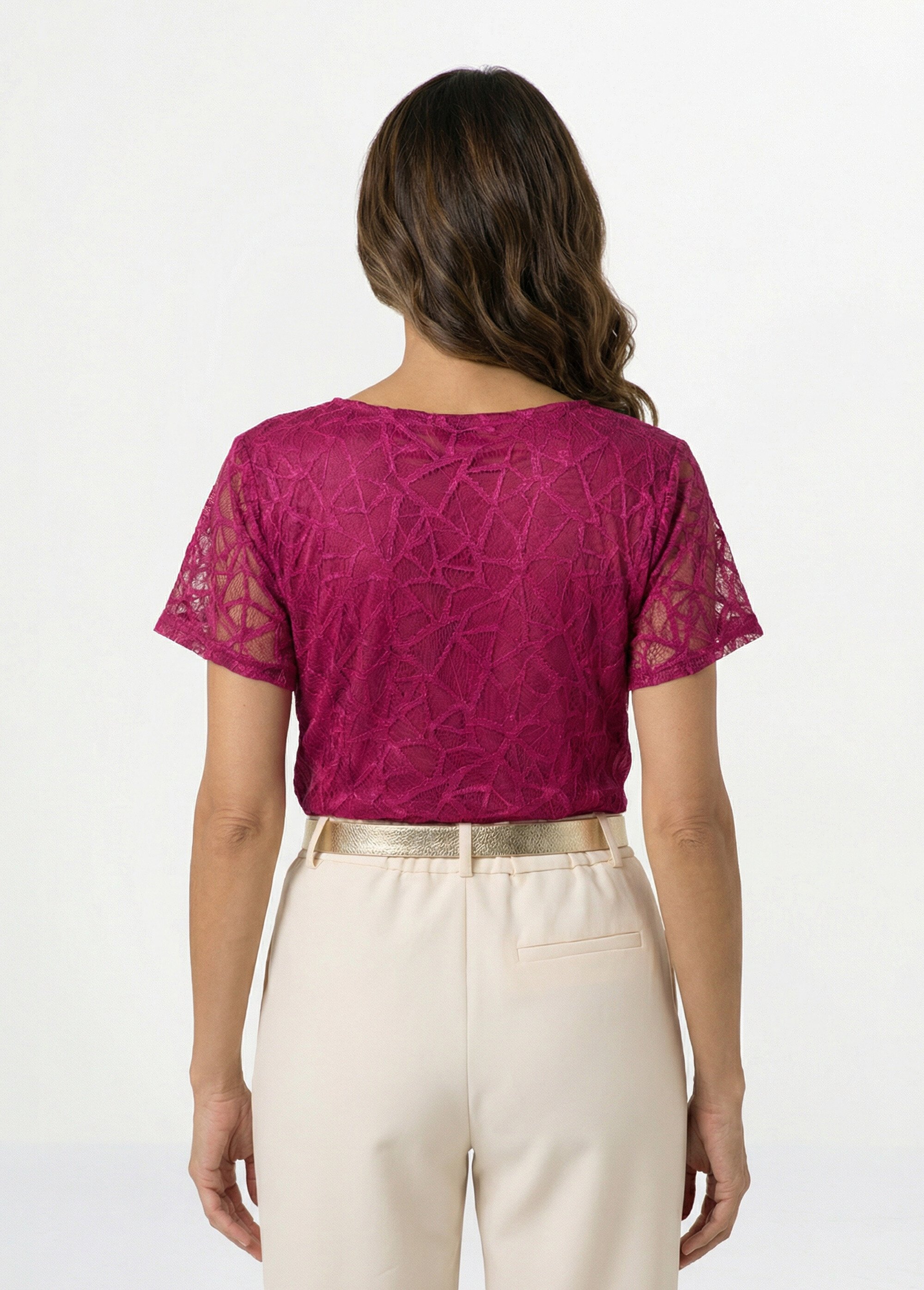 T-shirt dentelle manches courtes Femme Violet CABINASSE DO1