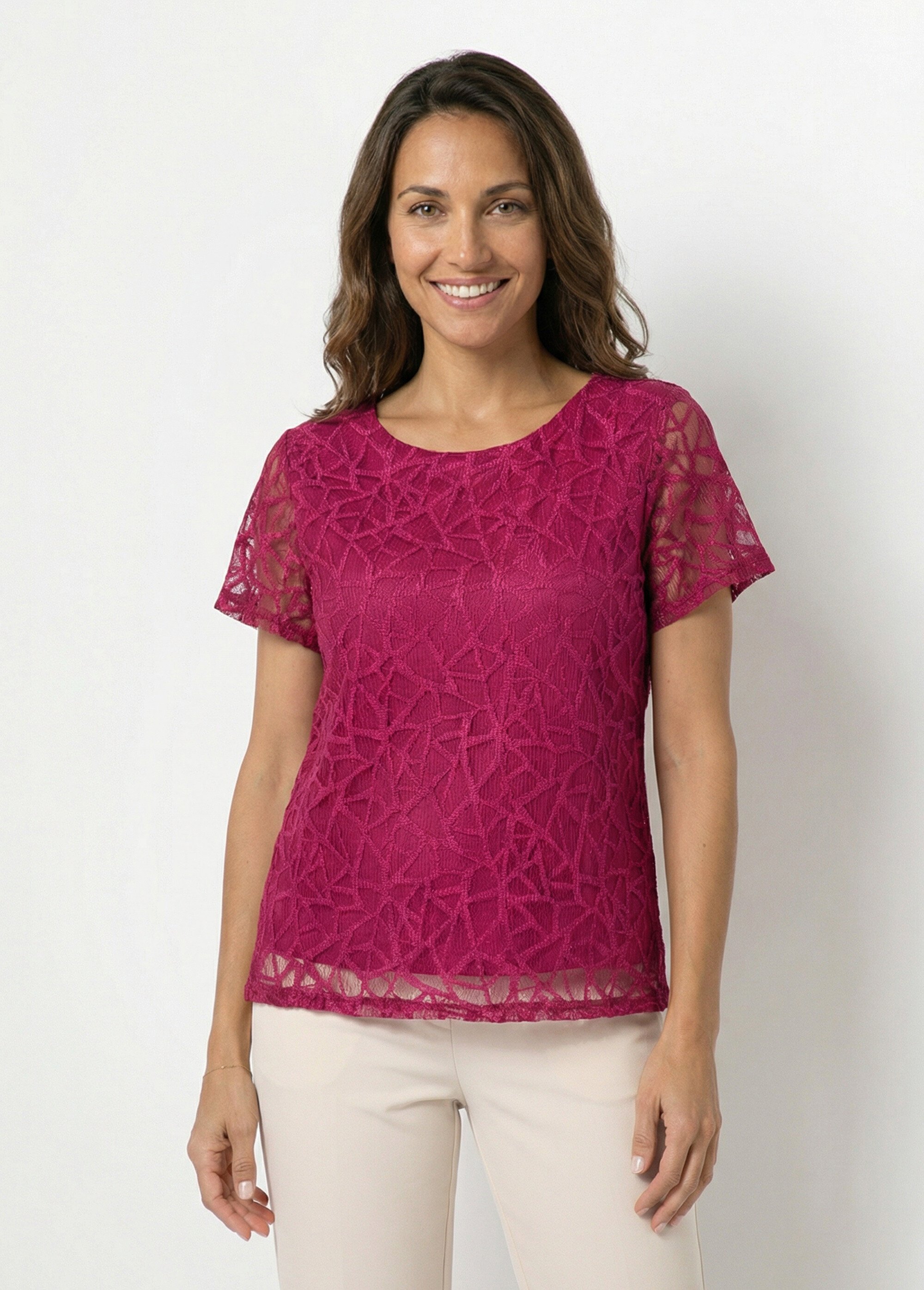 T-shirt dentelle manches courtes Femme Violet CABINASSE FA1