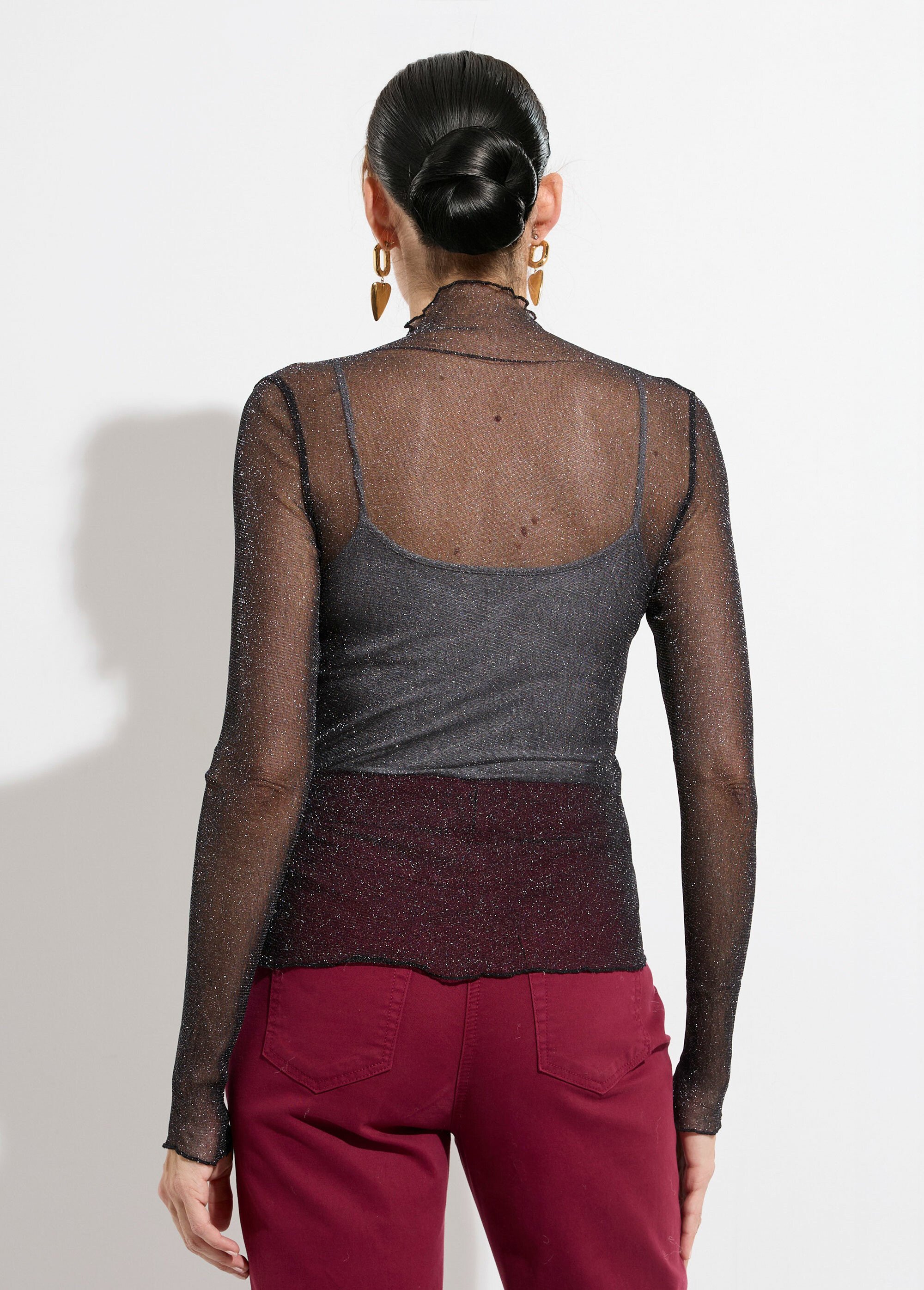 Top résille transparente et brillante Femme NOIR BRILLANT KA-915 DO1