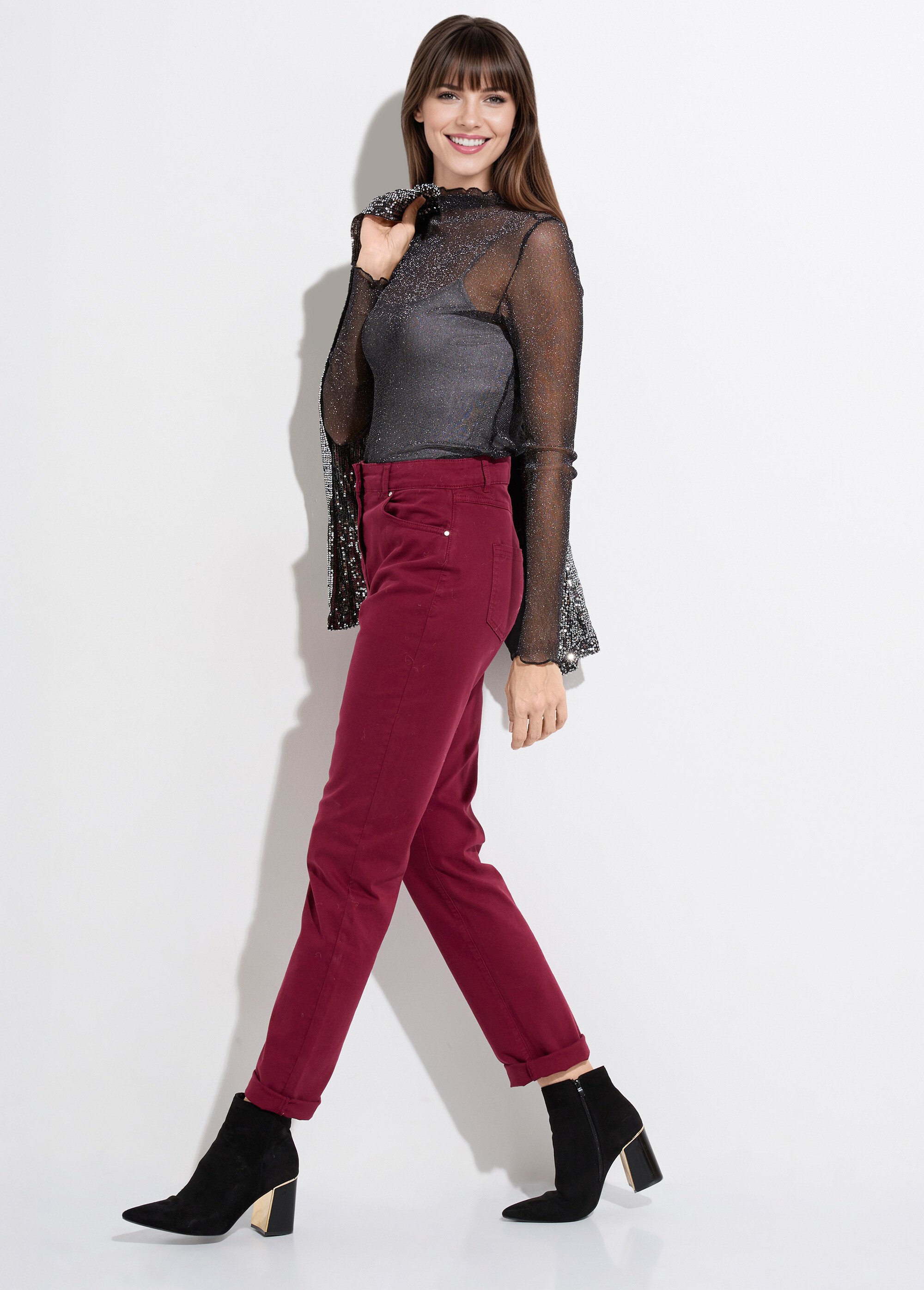 Top résille transparente et brillante Femme NOIR BRILLANT KA-915 SI1