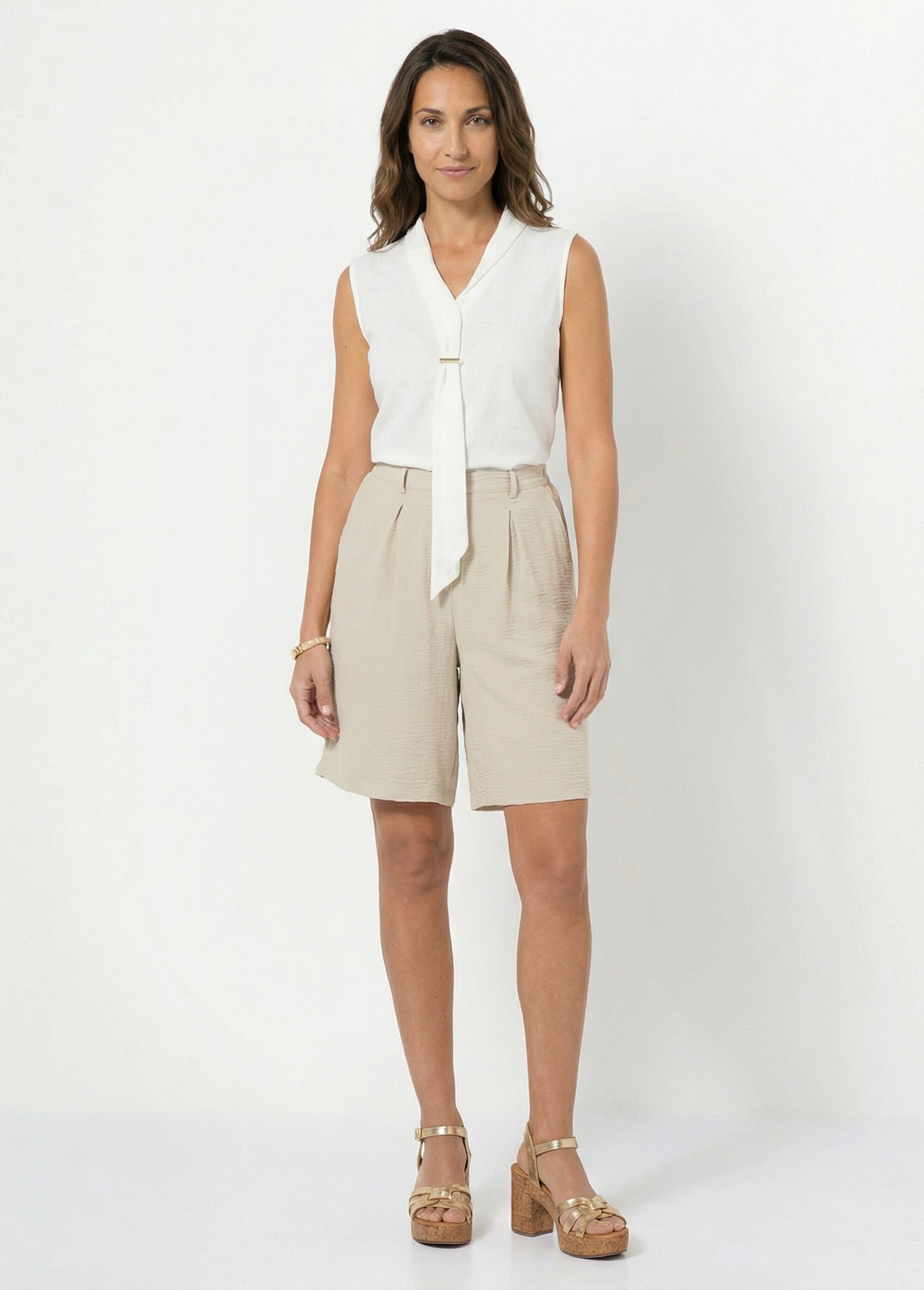 Top sans manches col cravate Femme Beige CABANIERE SF1