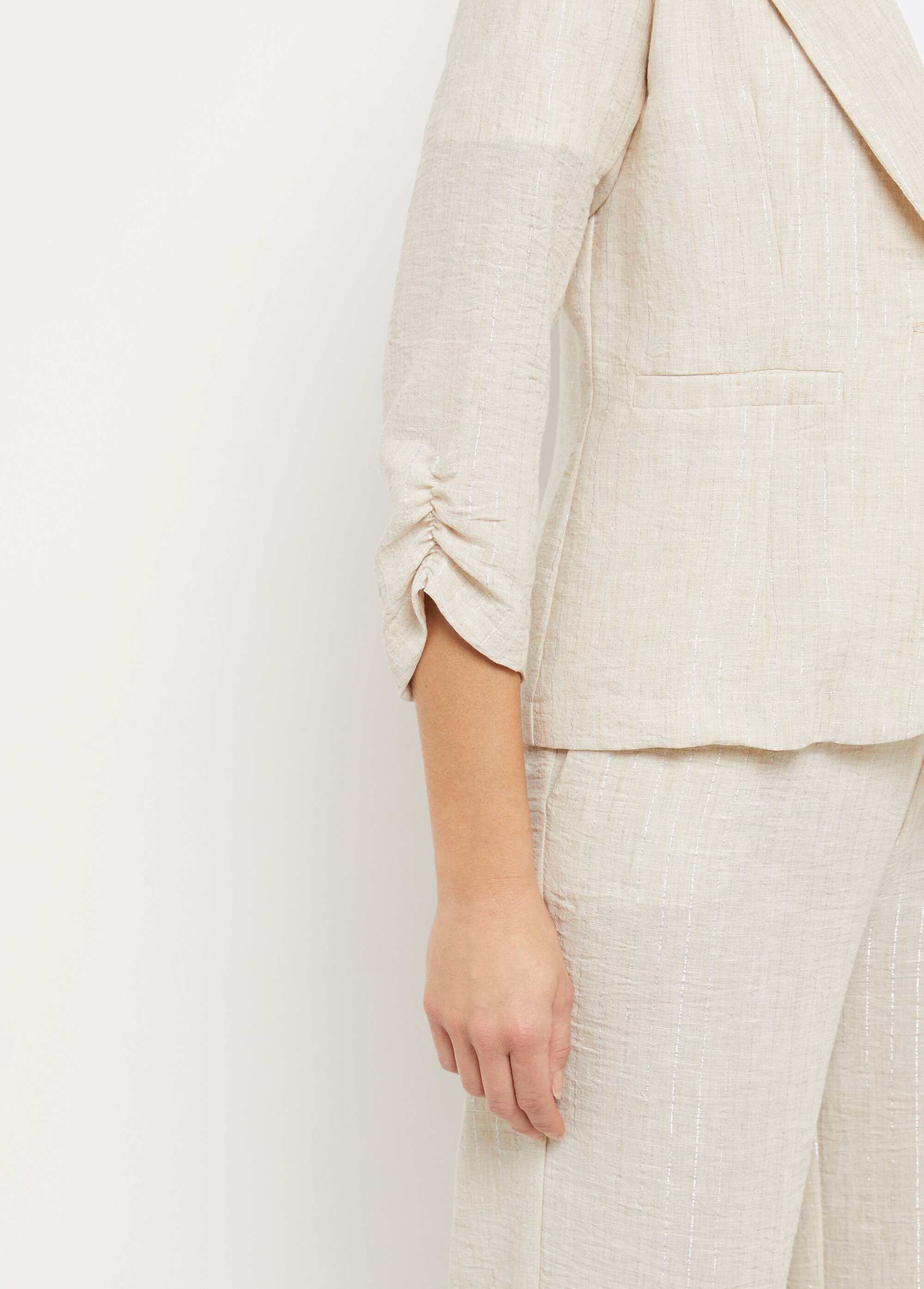 Veste tailleur rayée, aspect irrégulier Femme Beige MOD-VEKOURA DE2