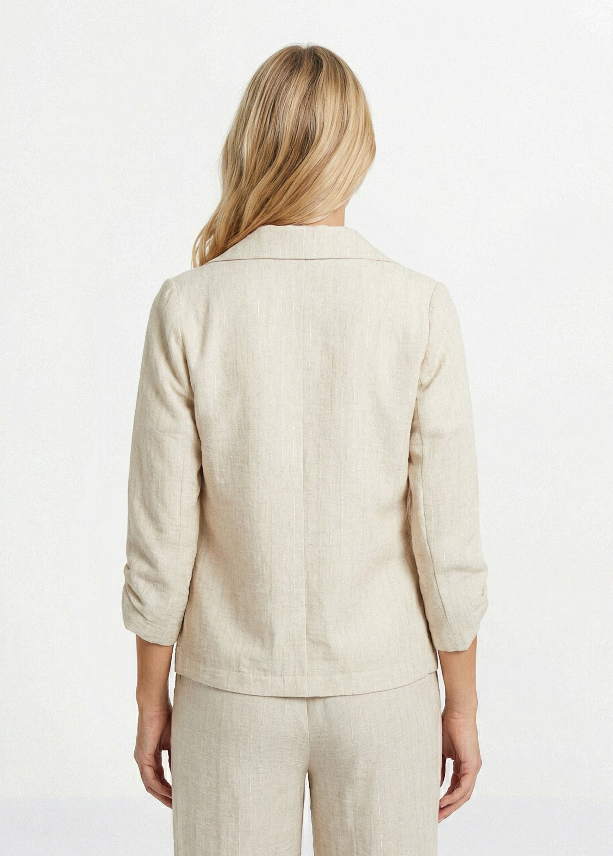 Veste tailleur rayée, aspect irrégulier Femme Beige MOD-VEKOURA DO1