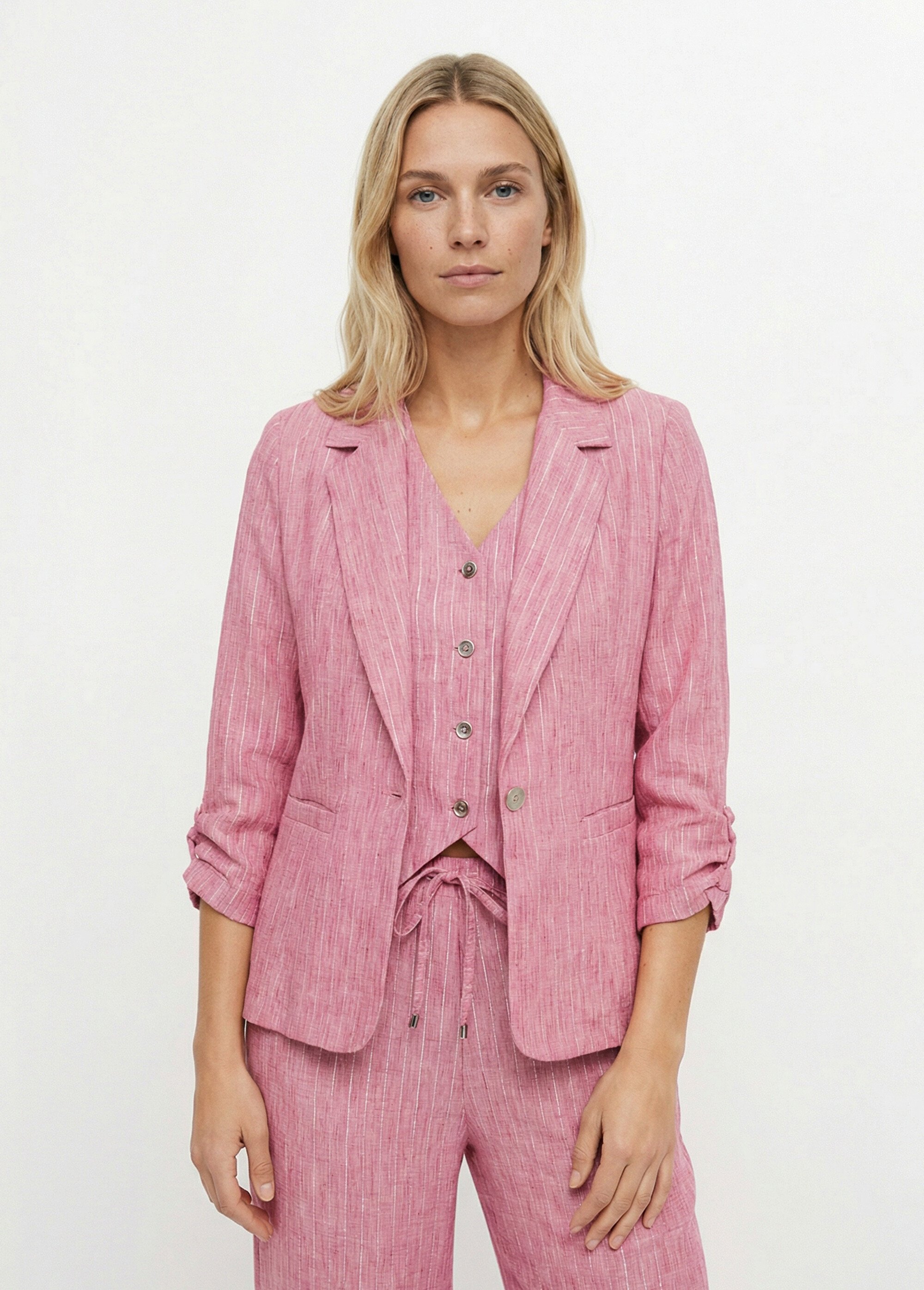 Veste tailleur rayée, aspect irrégulier Femme Rose MOD-VEKOURA FA1