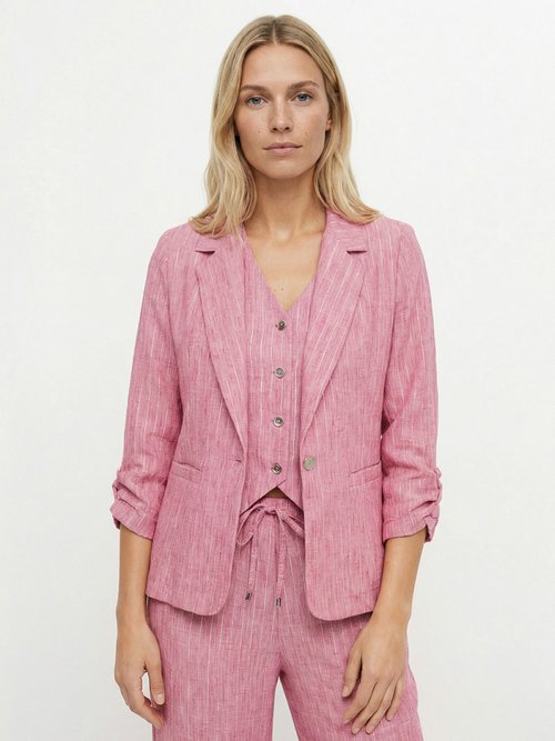 Veste tailleur rayée, aspect irrégulier Femme Rose MOD-VEKOURA FA1