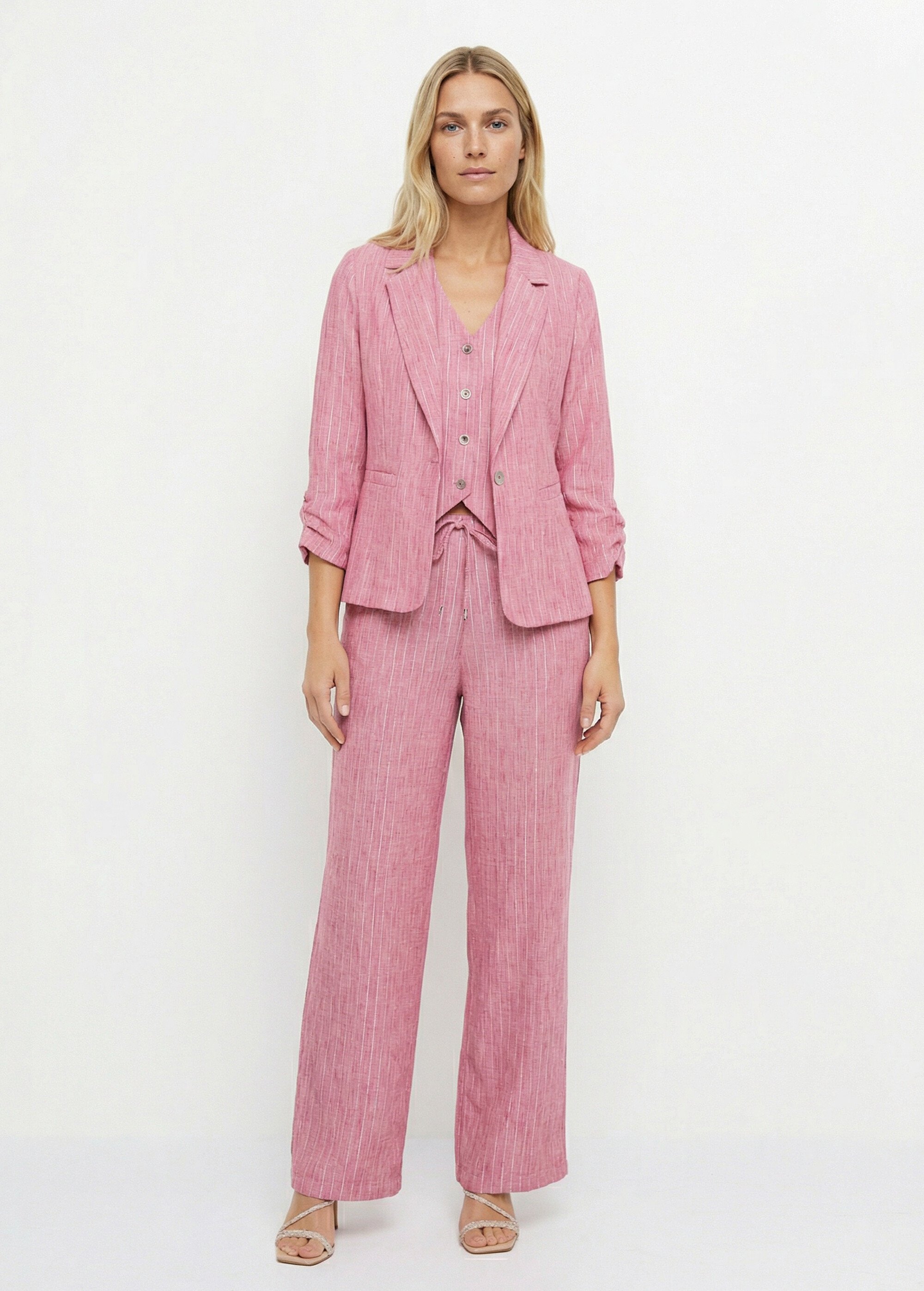 Veste tailleur rayée, aspect irrégulier Femme Rose MOD-VEKOURA SF1