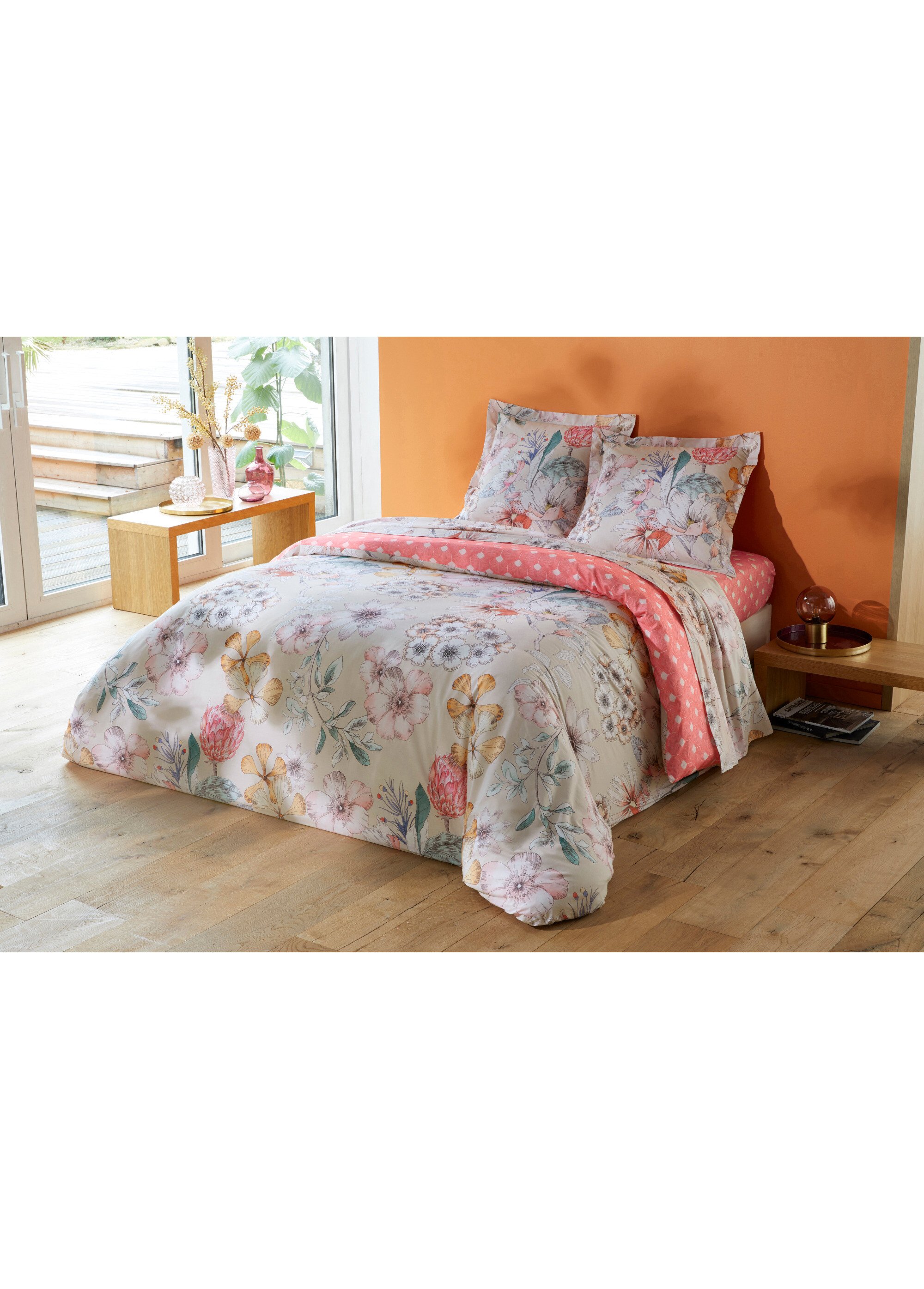 Drap plat coton imprimé grosses fleurs