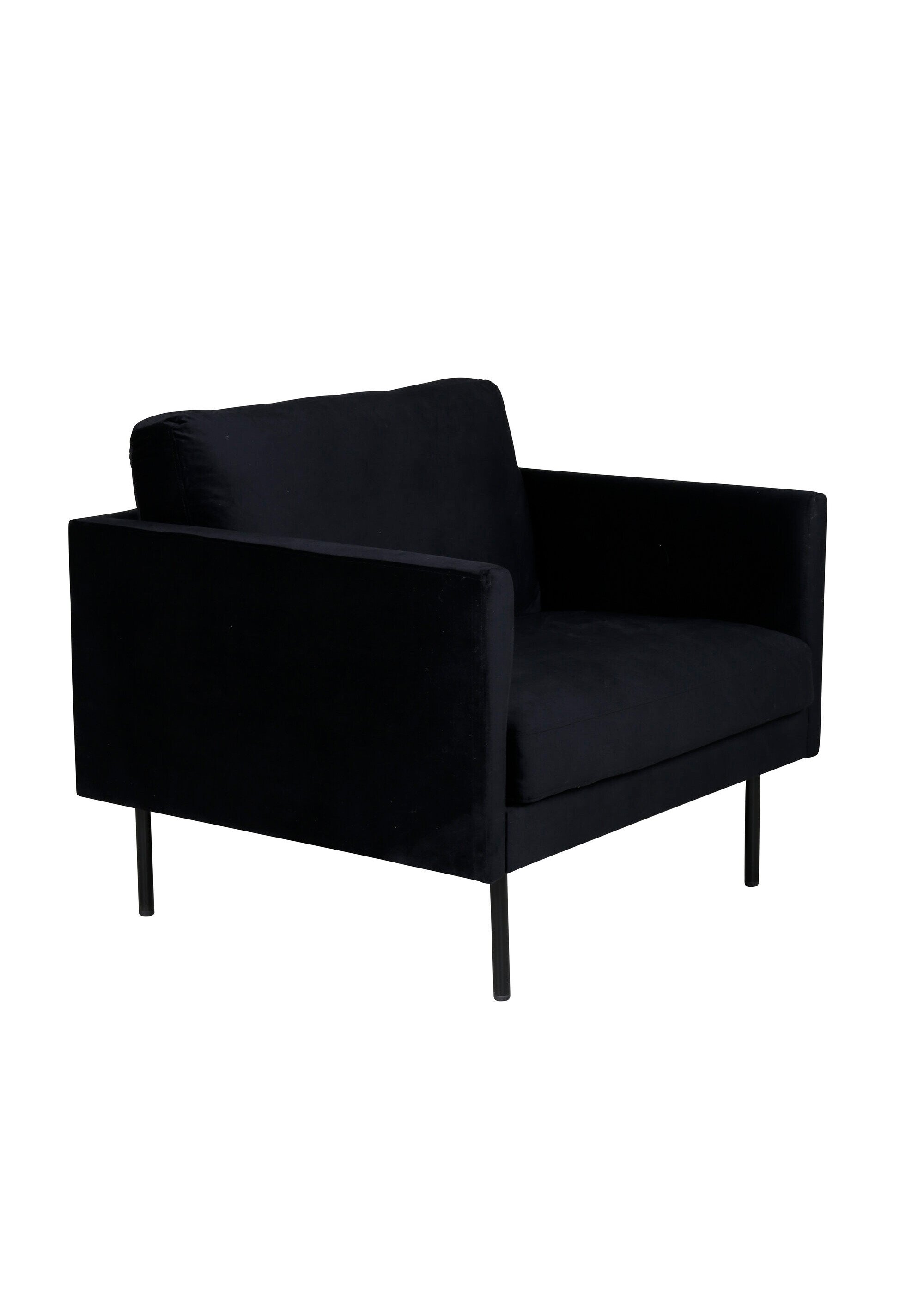 Fauteuil large tissu foncé pieds acier