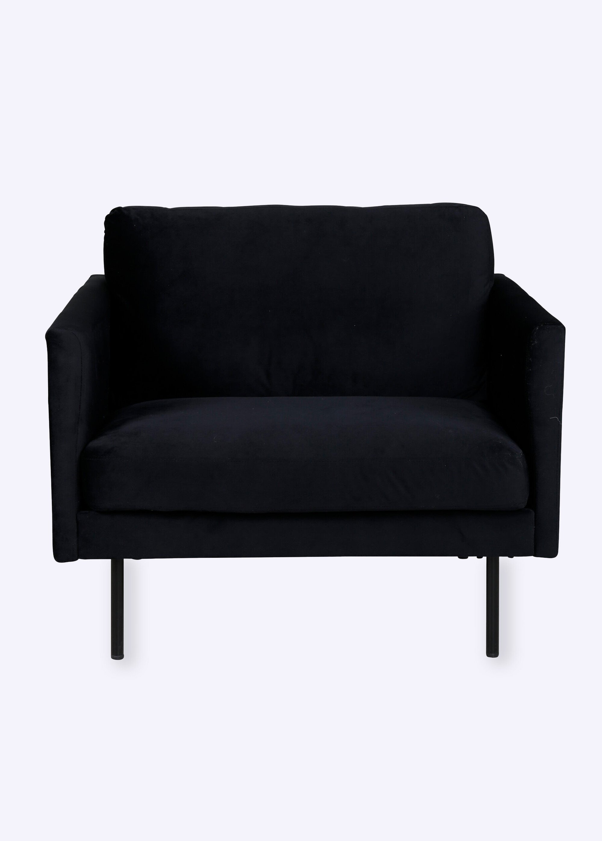 Fauteuil large tissu foncé pieds acier