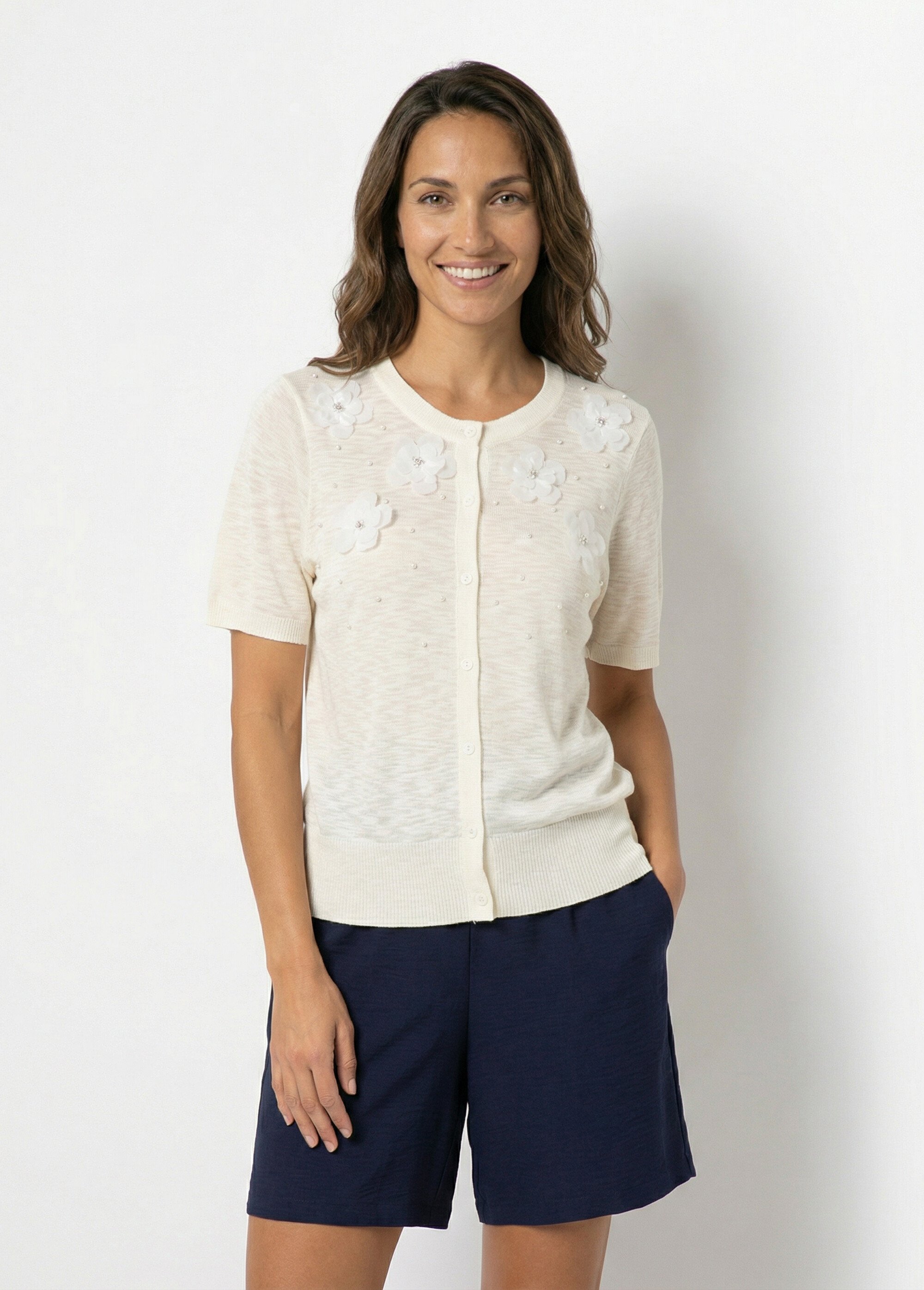 Gilet maille effet flammé applications strass Femme Beige MARYLINE FA1