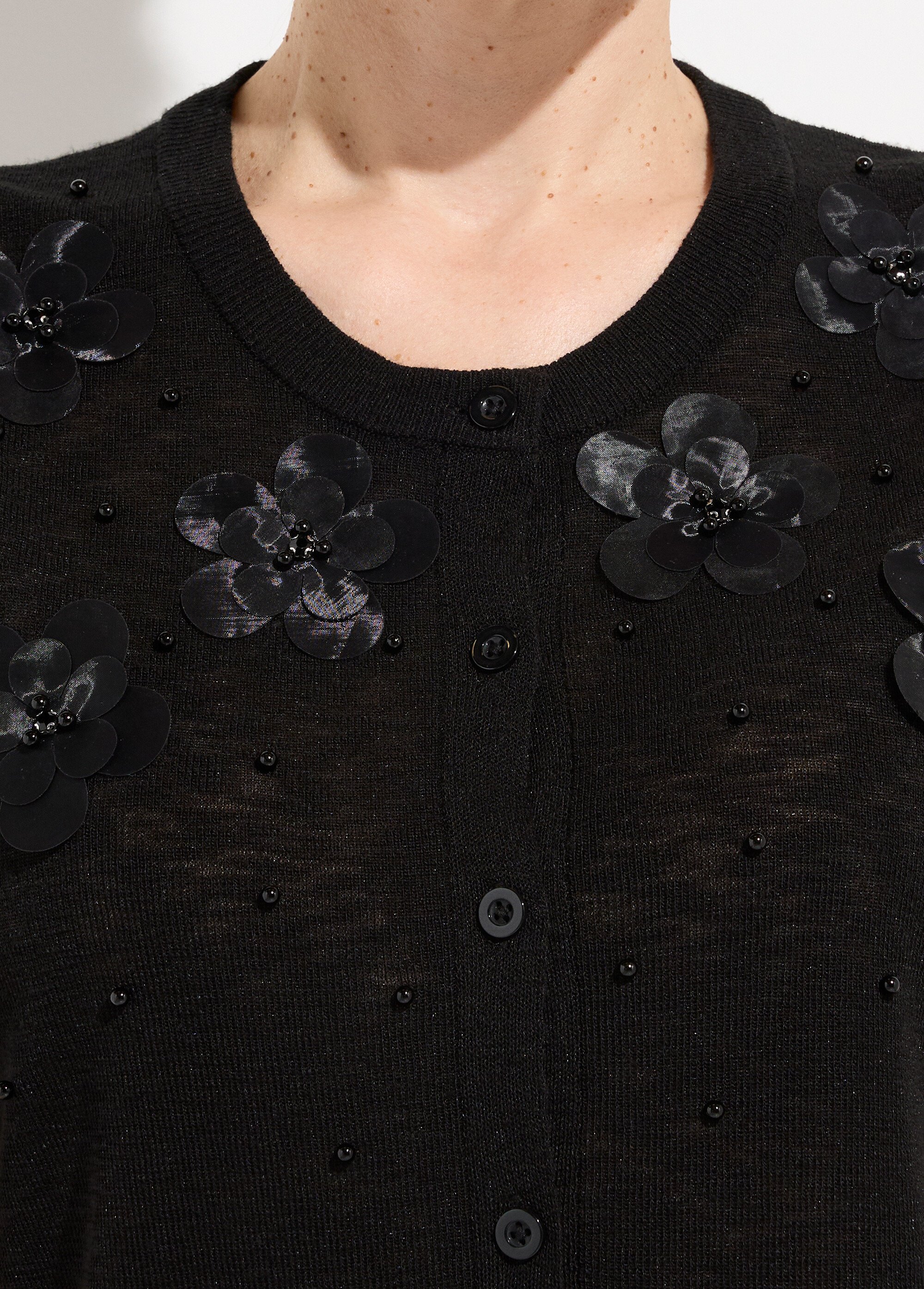 Gilet maille effet flammé applications strass Femme Noir MARYLINE DE1