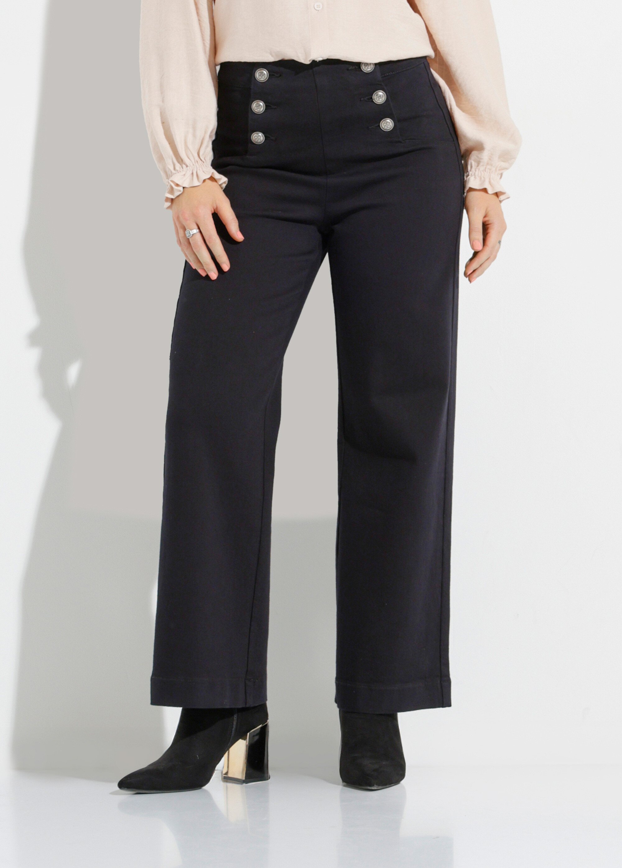 Jean avec boutons métal, spécial PETITE Femme Noir OR-JEAJD413 FA1