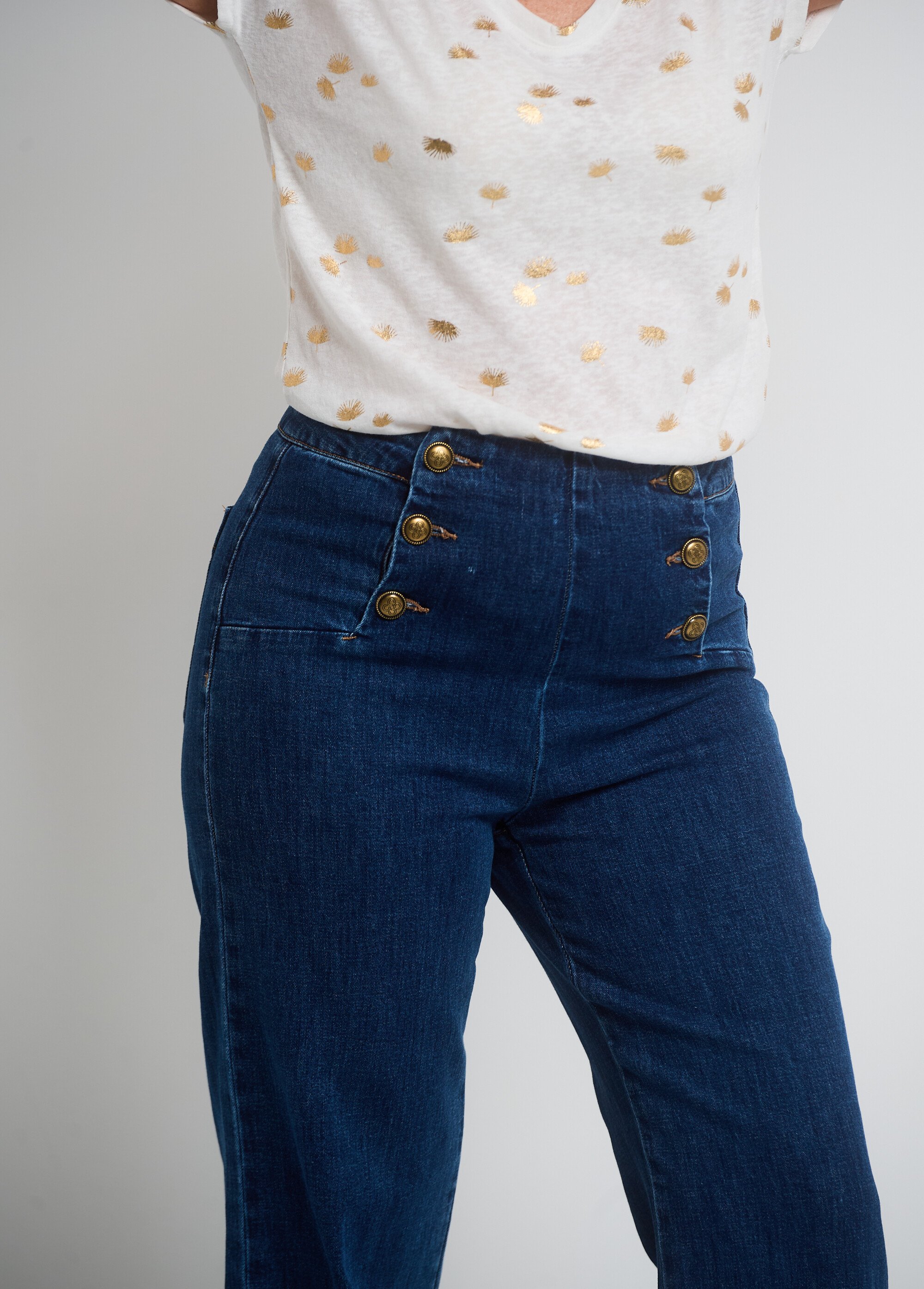 Jean avec boutons métal, spécial PETITE Femme Bleu OR-JEAJD413 DE1