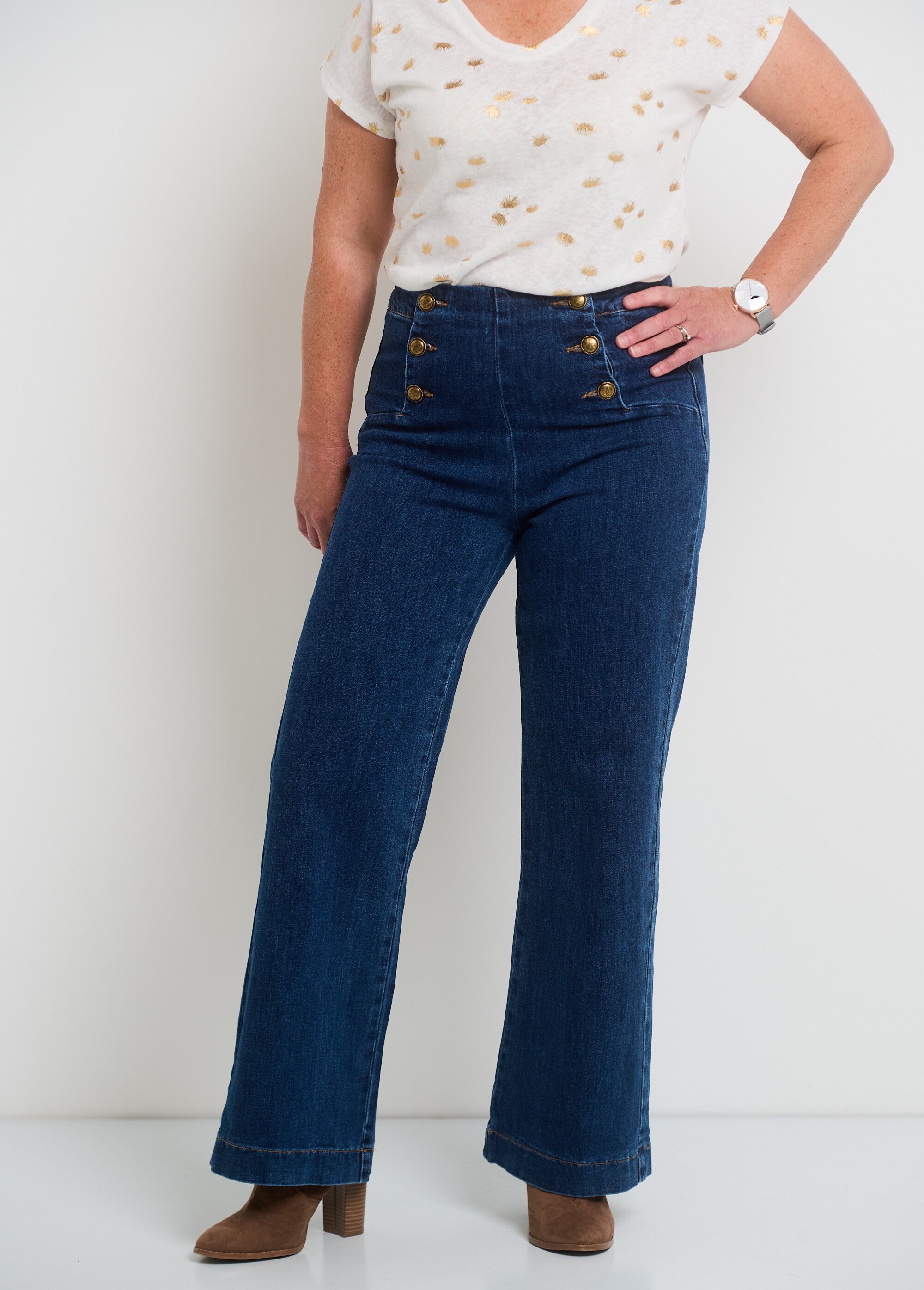 Jean avec boutons métal, spécial PETITE Femme Bleu OR-JEAJD413 FA1
