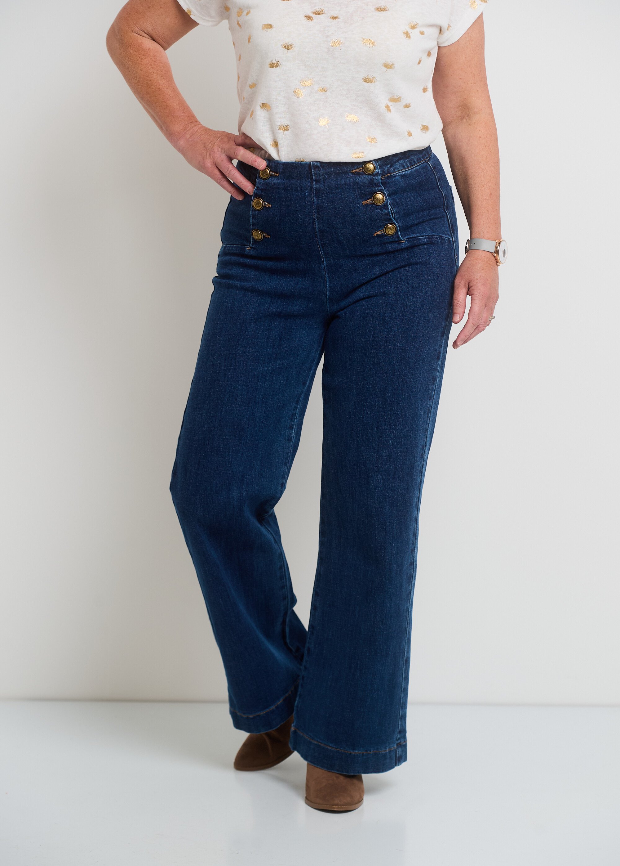Jean avec boutons métal, spécial PETITE Femme Bleu OR-JEAJD413 FA2