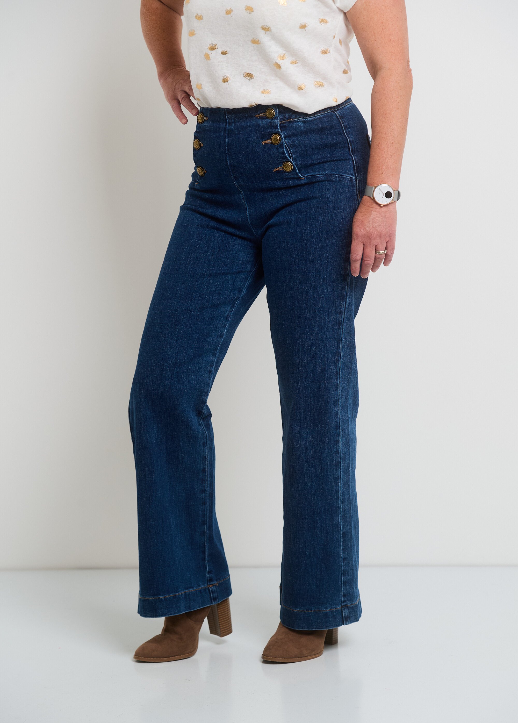 Jean avec boutons métal, spécial PETITE Femme Bleu OR-JEAJD413 GA1