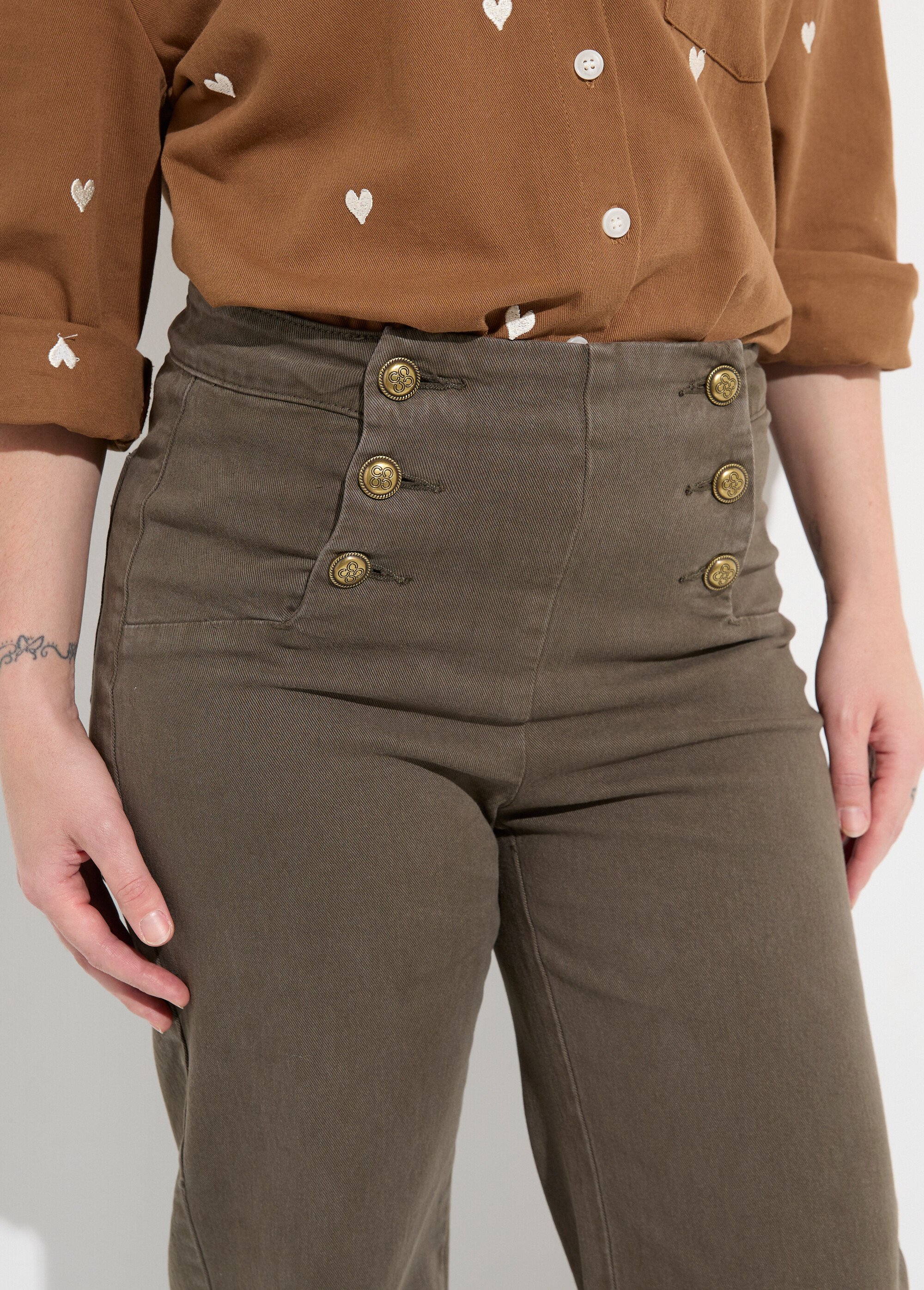 Jean avec boutons métal, spécial PETITE Femme Vert OR-JEAJD413 DE1