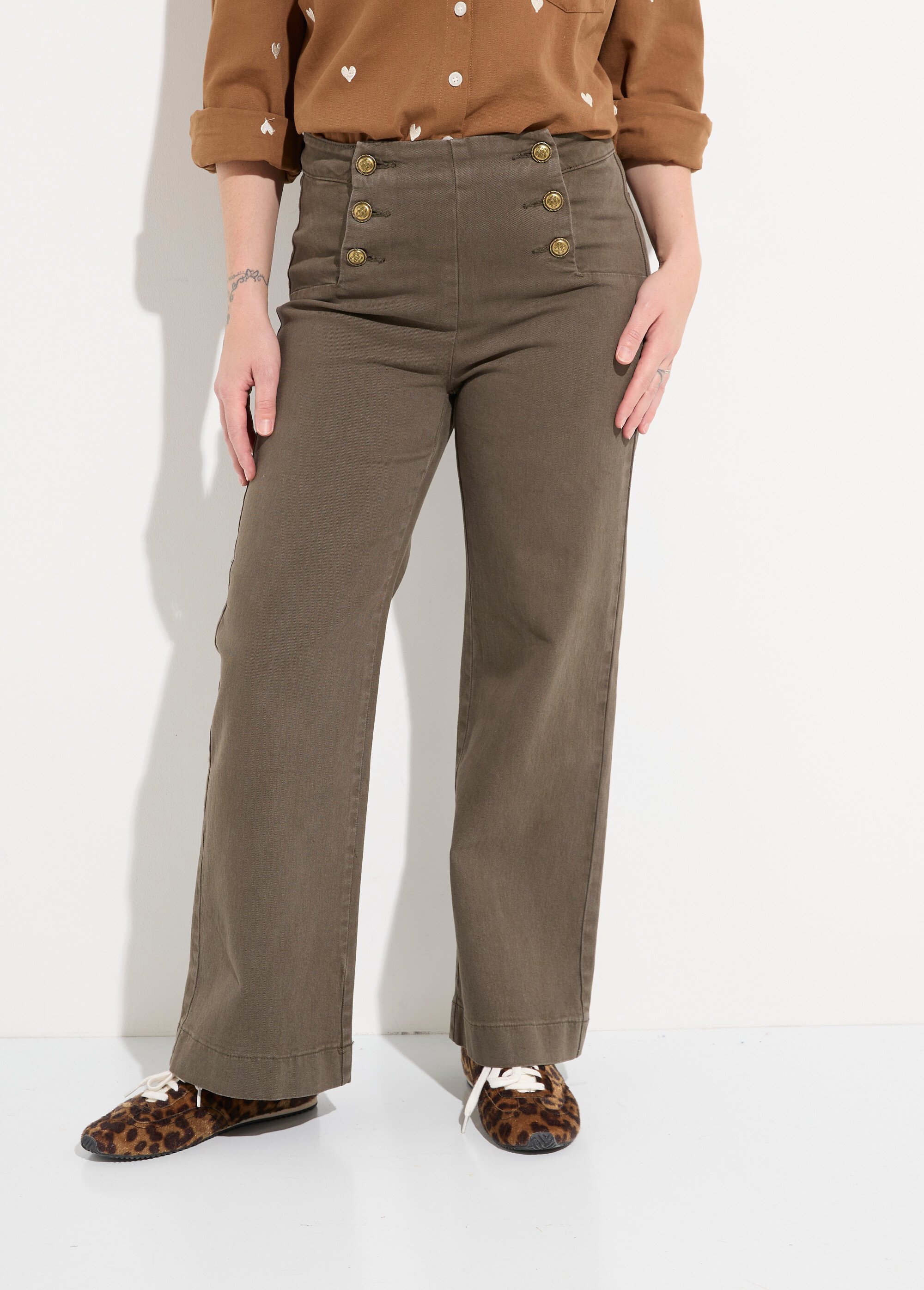 Jean avec boutons métal, spécial PETITE Femme Vert OR-JEAJD413 FA1
