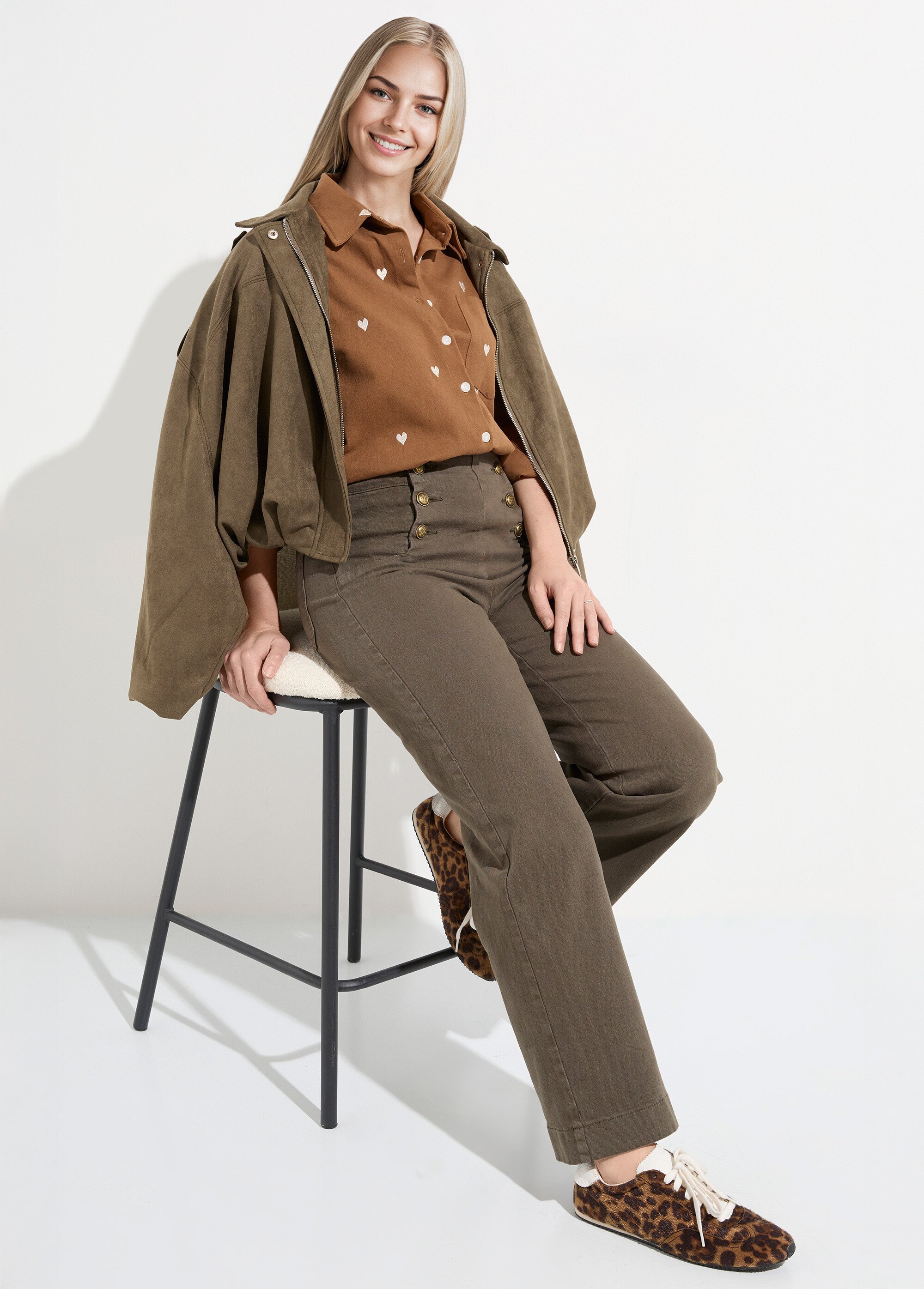 Jean avec boutons métal, spécial PETITE Femme Vert OR-JEAJD413 MV1