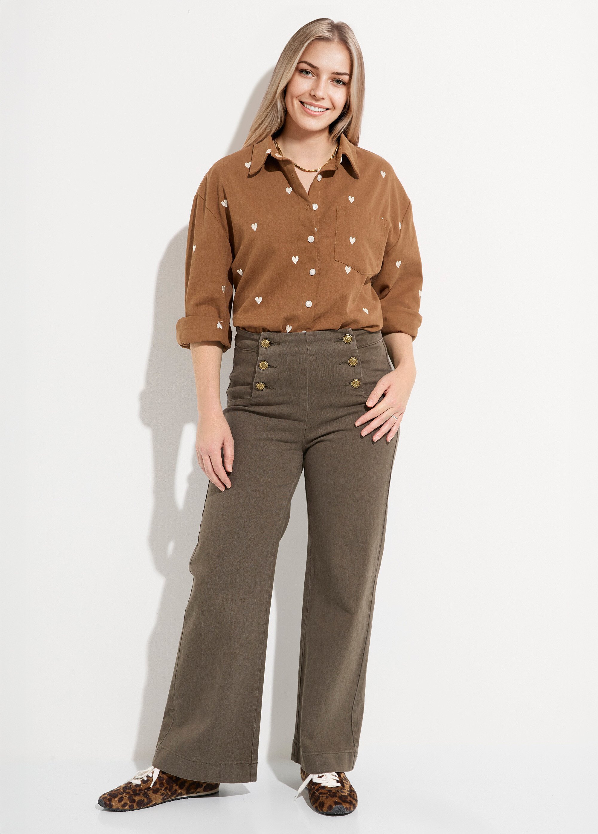 Jean avec boutons métal, spécial PETITE Femme Vert OR-JEAJD413 SF1