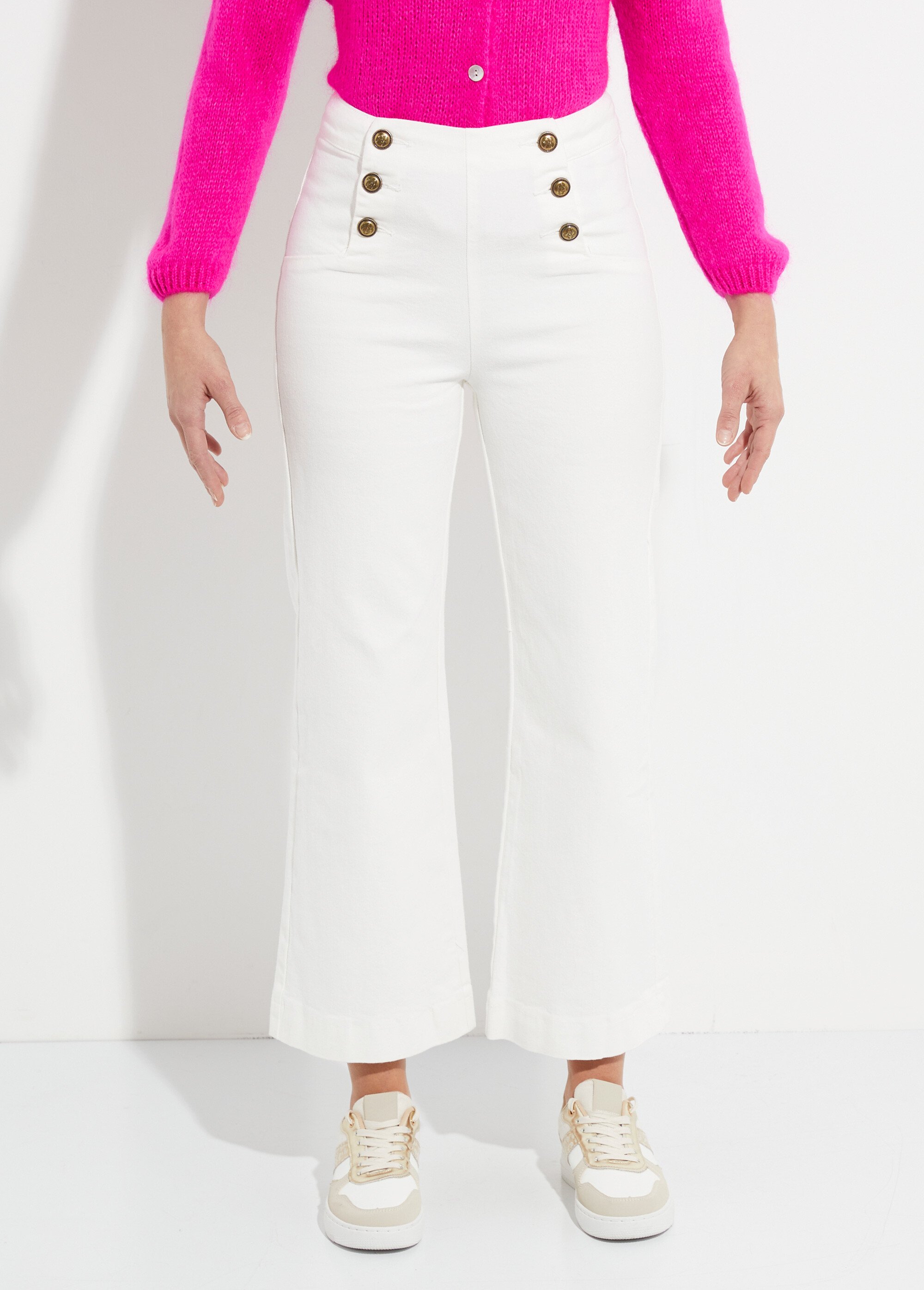 Jean avec boutons métal, spécial PETITE Femme Blanc OR-JEAJD413 FA1