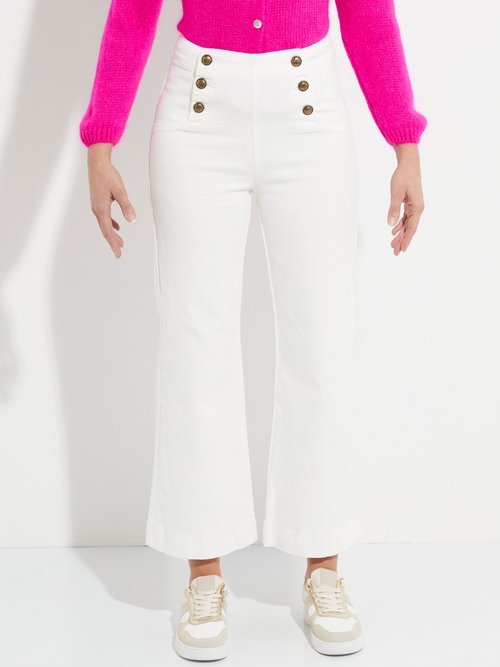 Jean avec boutons métal, spécial PETITE Femme Blanc OR-JEAJD413 FA1