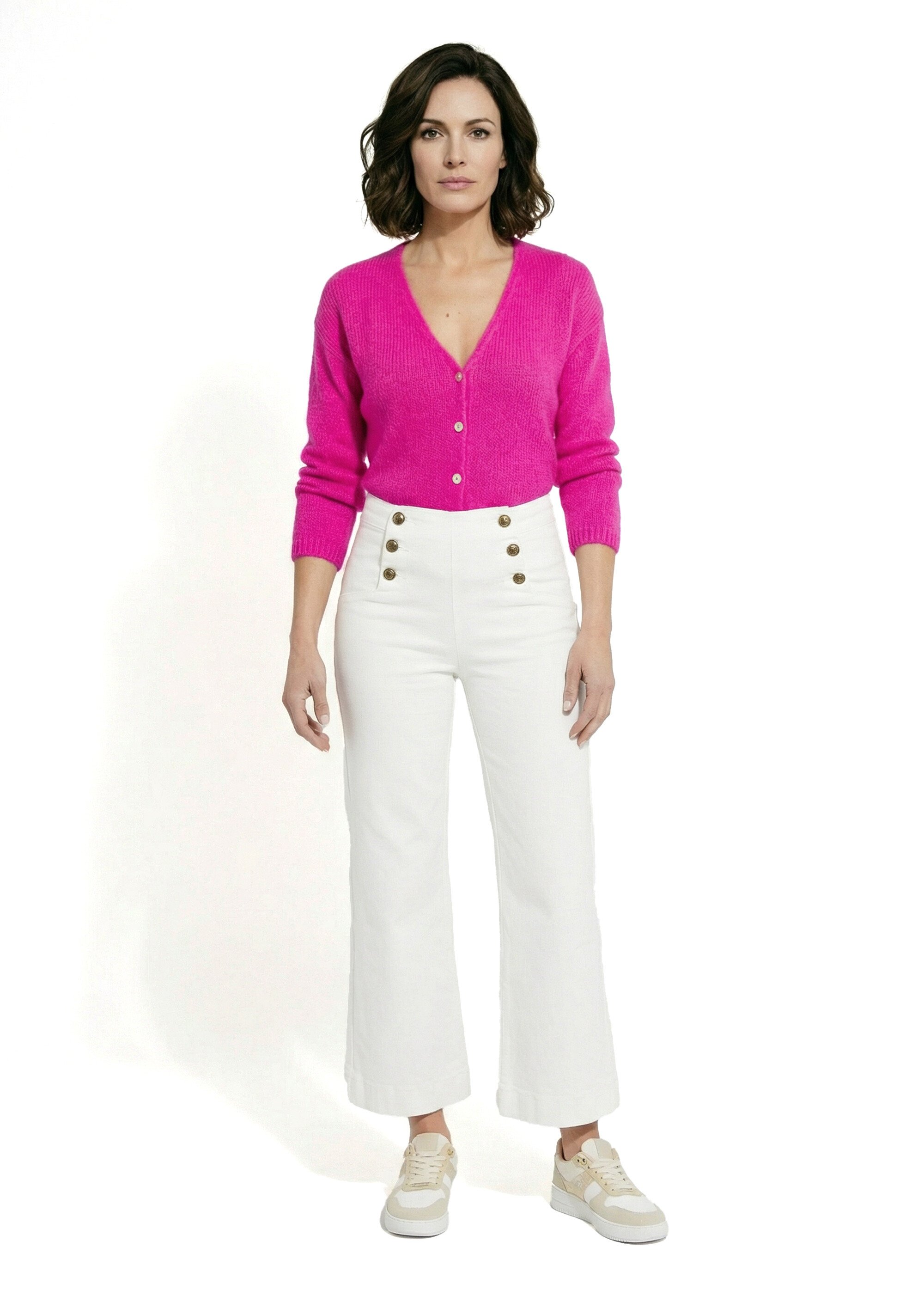 Jean avec boutons métal, spécial PETITE Femme Blanc OR-JEAJD413 SF1