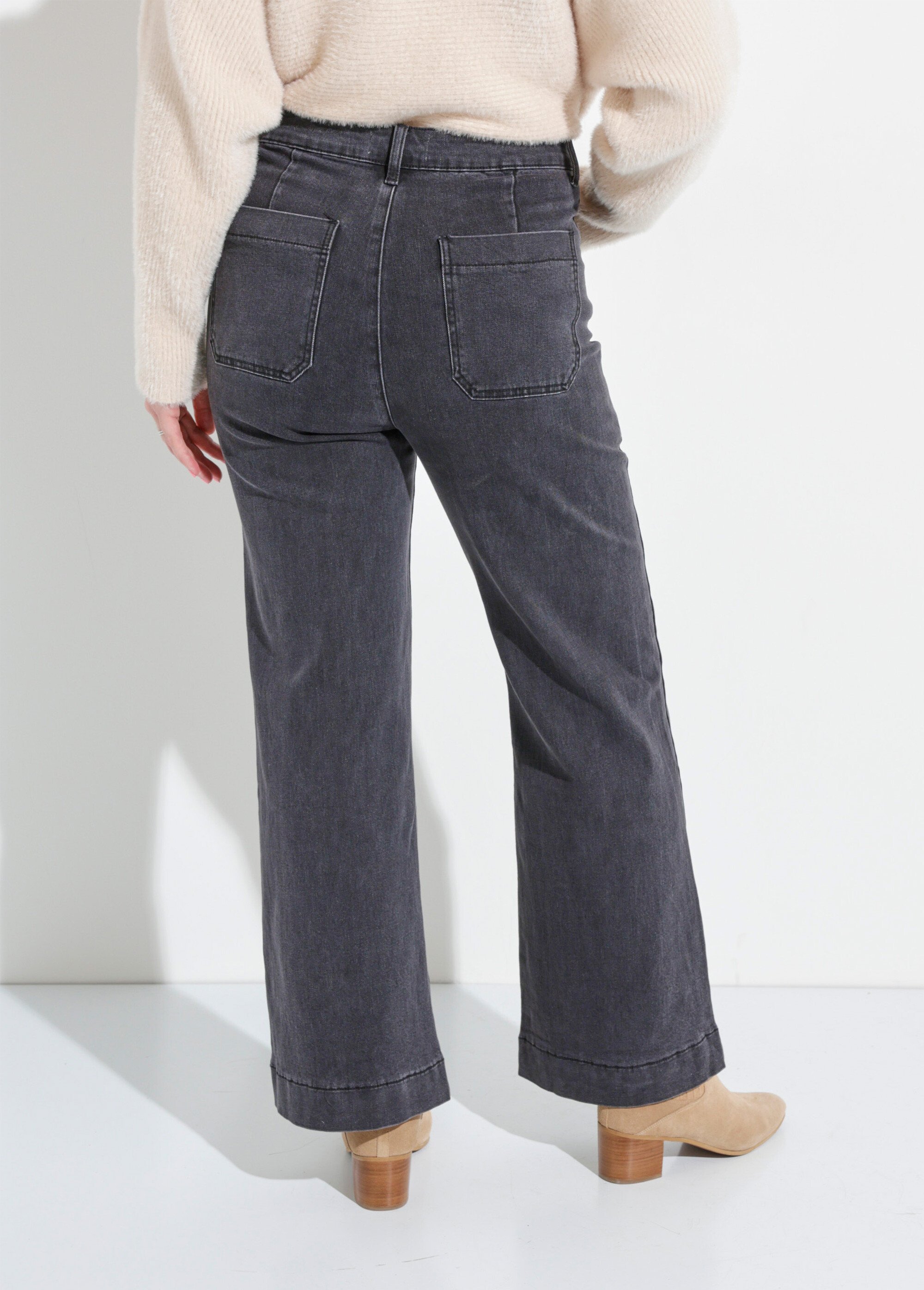 Jean flare à poches, spécial PETITE Femme Gris OR-JEAJD517H DO1