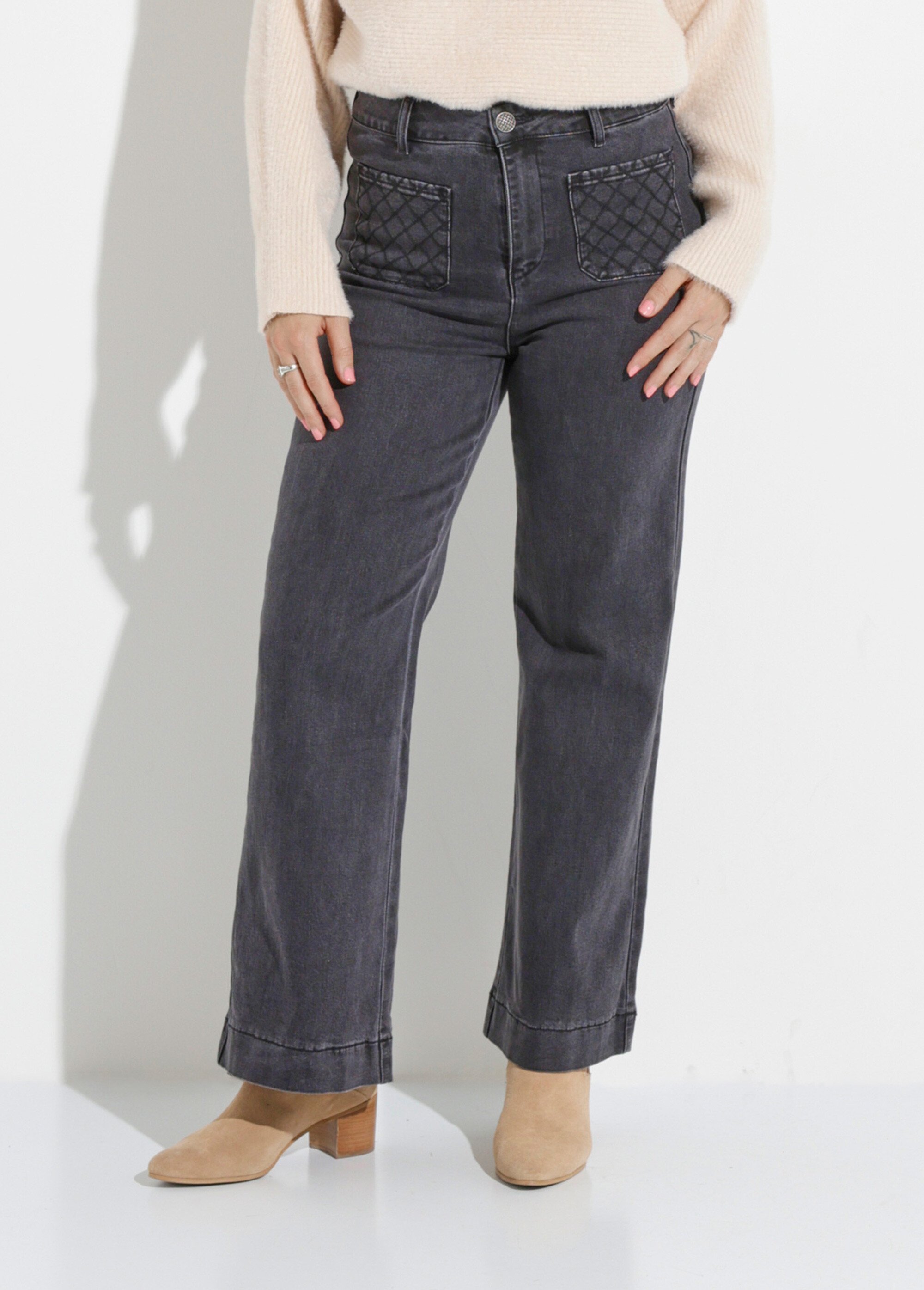 Jean flare à poches, spécial PETITE Femme Gris OR-JEAJD517H FA1