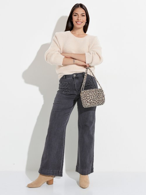 Jean flare à poches, spécial PETITE Femme Gris OR-JEAJD517H MV1