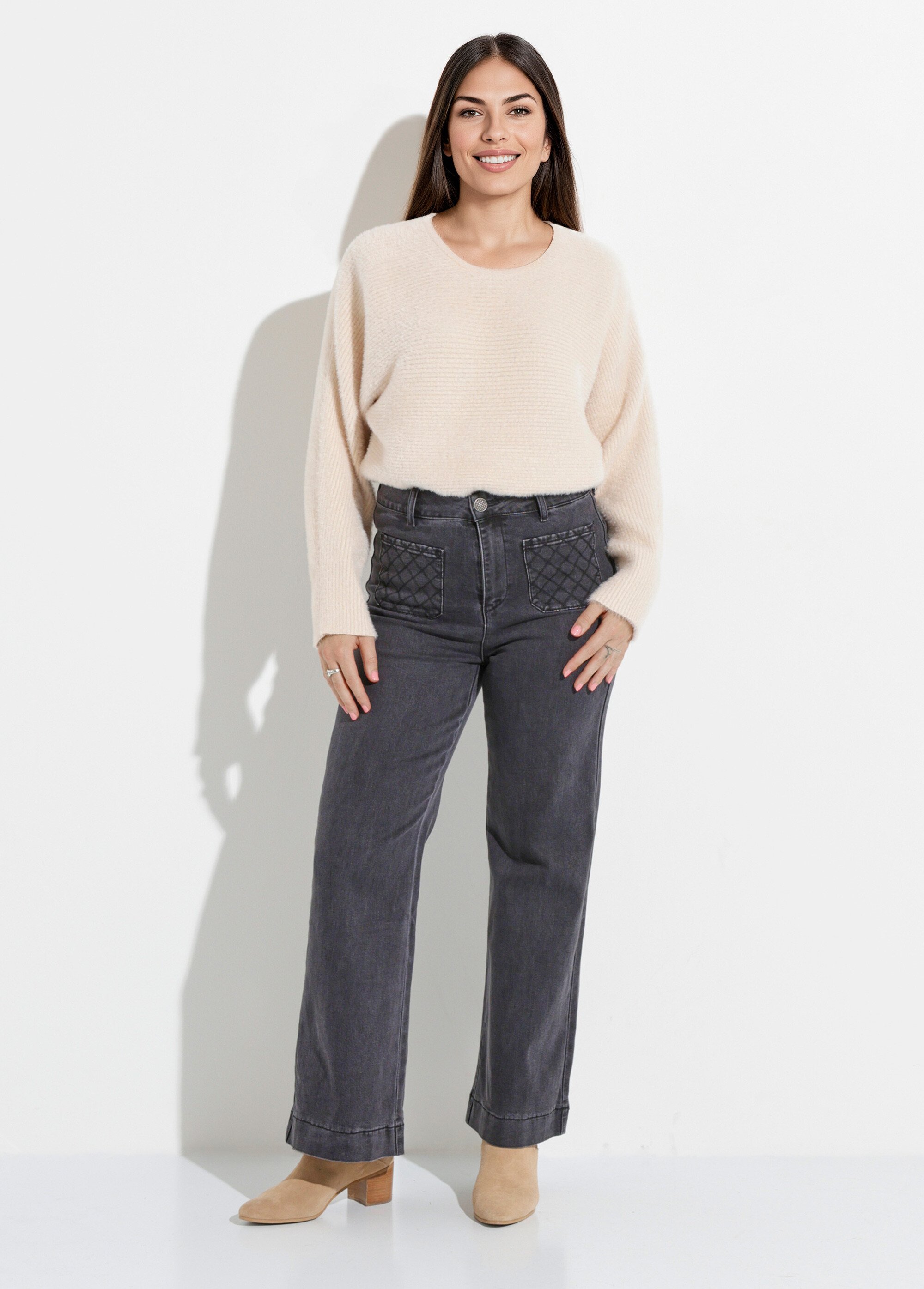 Jean flare à poches, spécial PETITE Femme Gris OR-JEAJD517H SF1