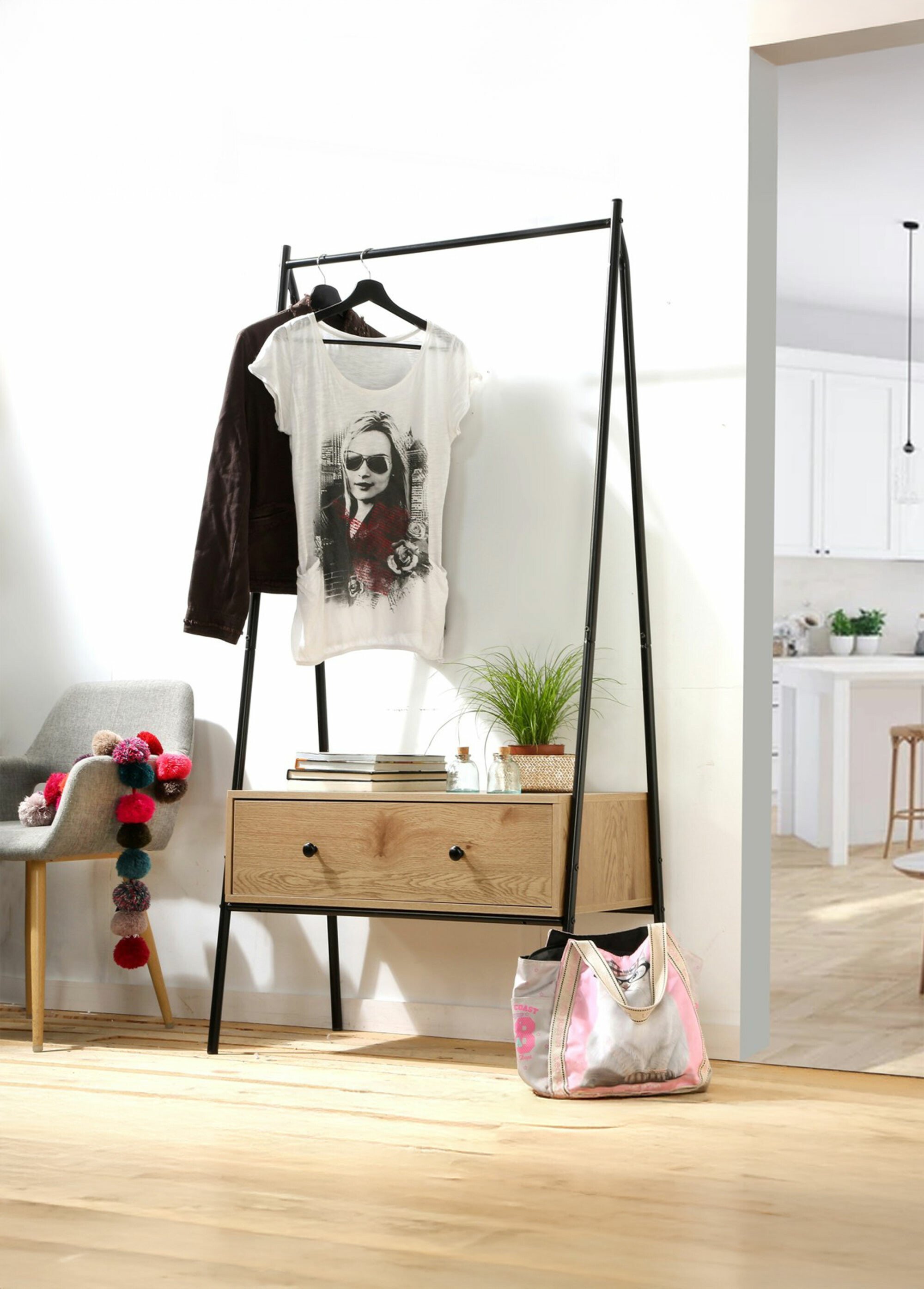 JILL Penderie effet chêne et métal BEIGE CAL-12161133 SI1