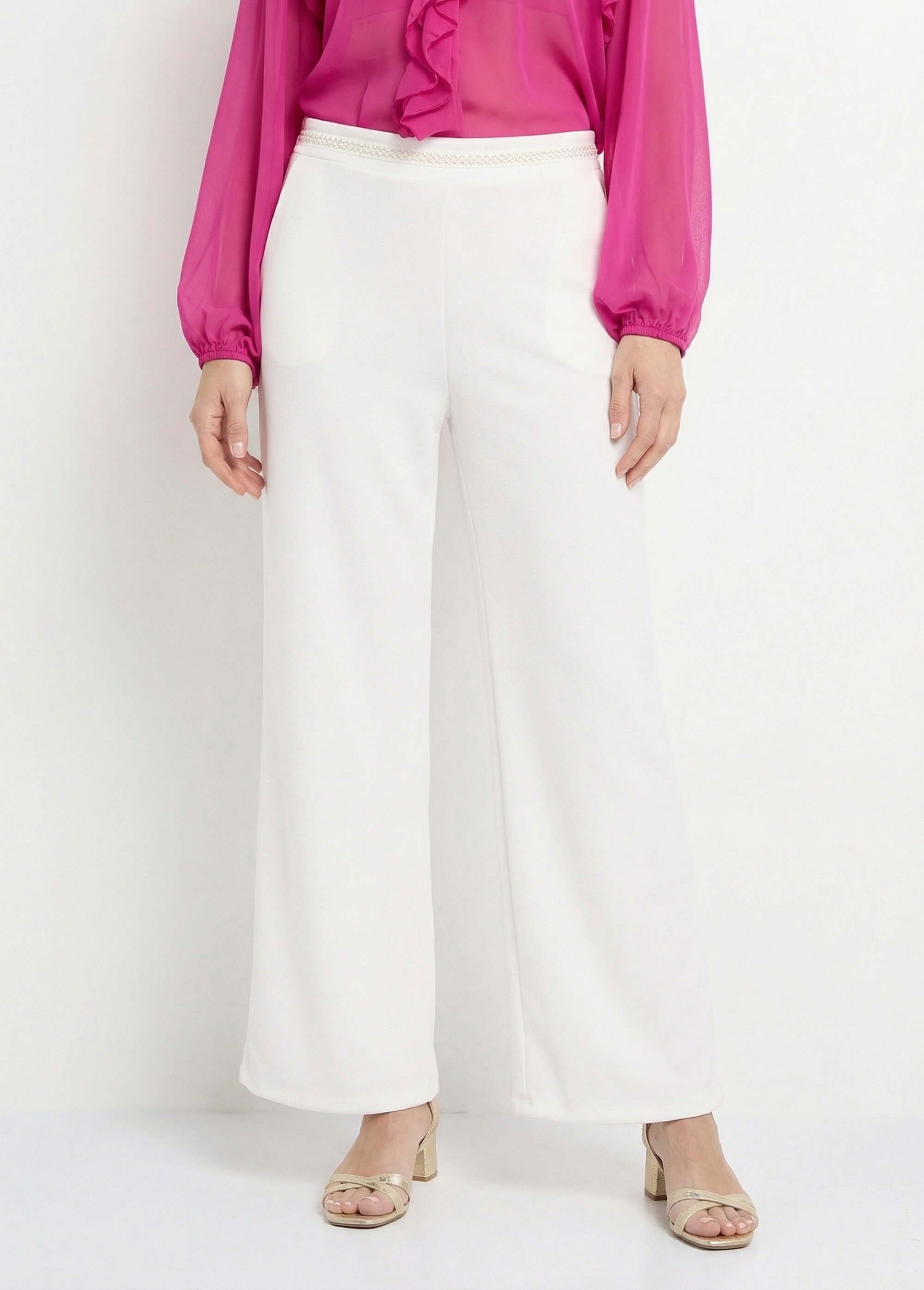 Pantalon maille avec galon à la taille Femme Beige MOD-PANTAGALO FA1