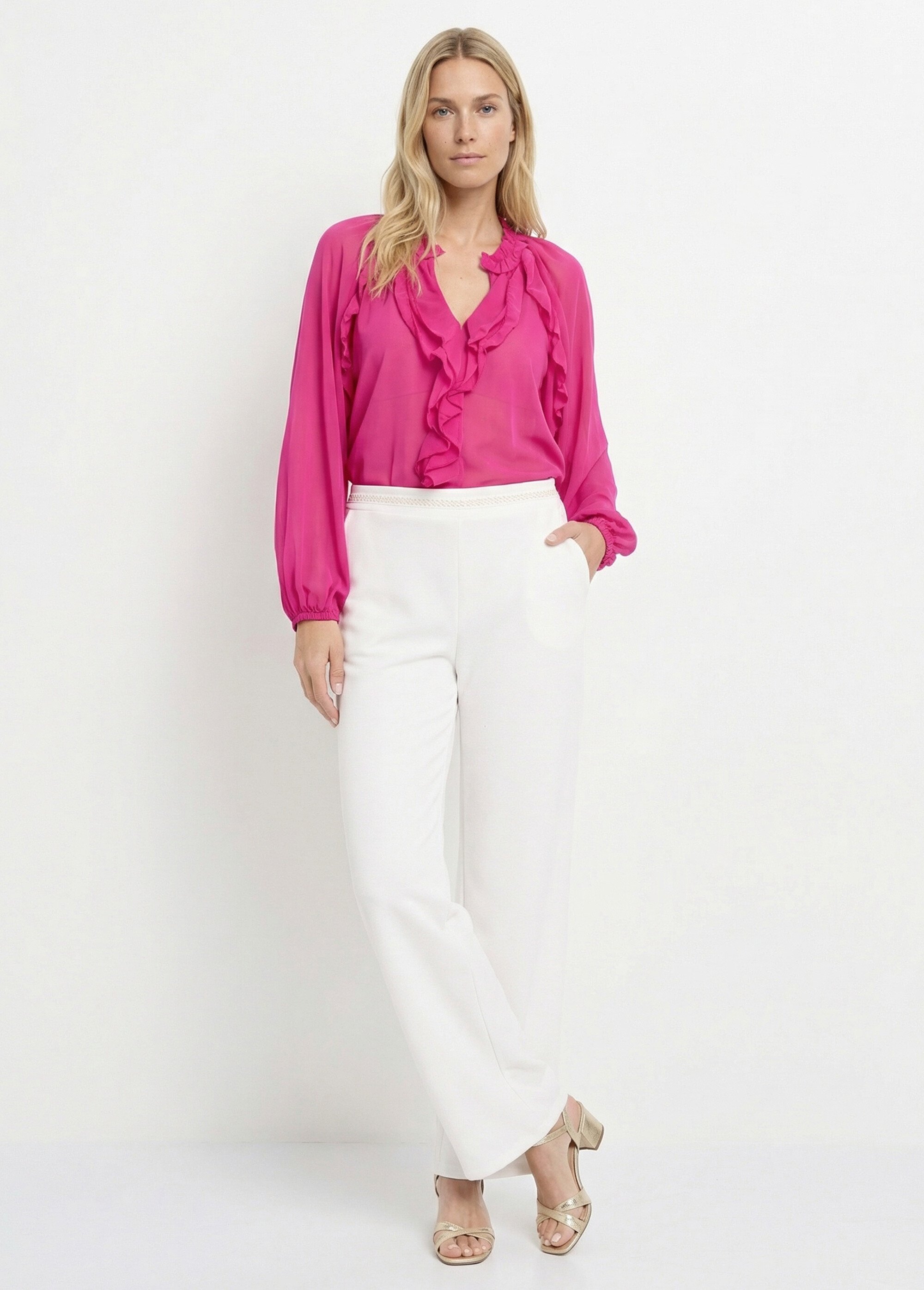 Pantalon maille avec galon à la taille Femme Beige MOD-PANTAGALO MV1