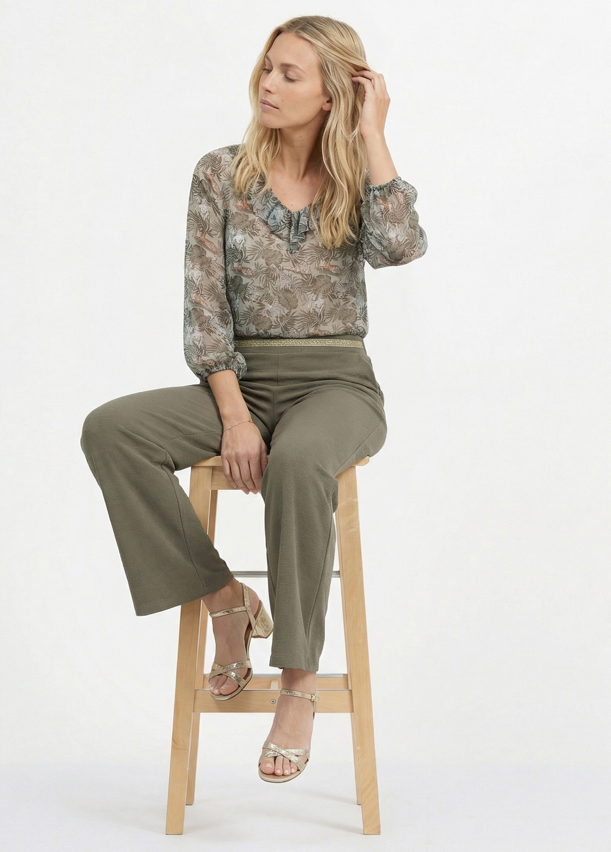 Pantalon maille avec galon à la taille Femme Vert MOD-PANTAGALO MV1