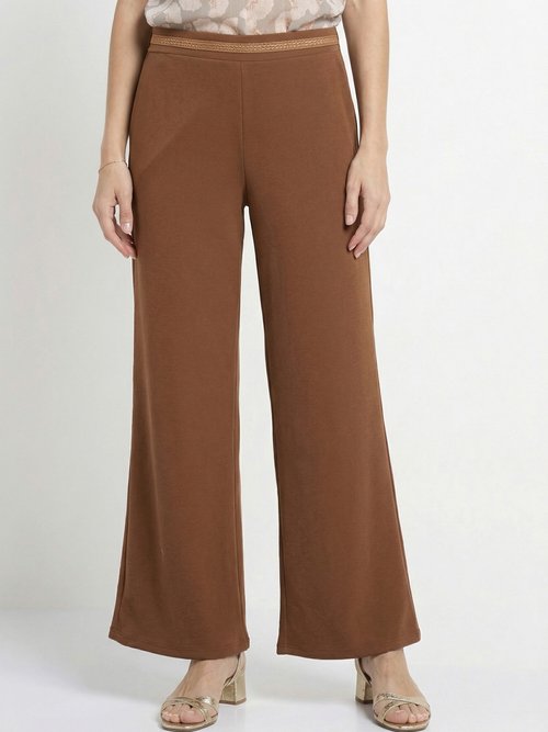 Pantalon maille avec galon à la taille Femme Marron MOD-PANTAGALO FA1