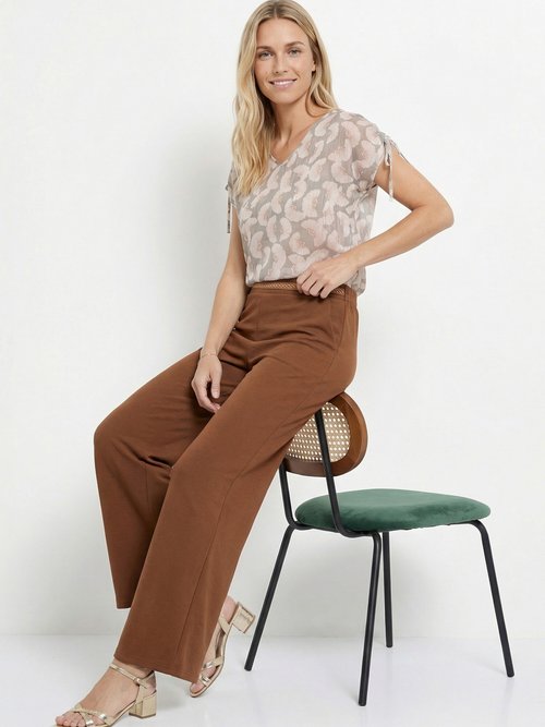 Pantalon maille avec galon à la taille Femme Marron MOD-PANTAGALO MV1