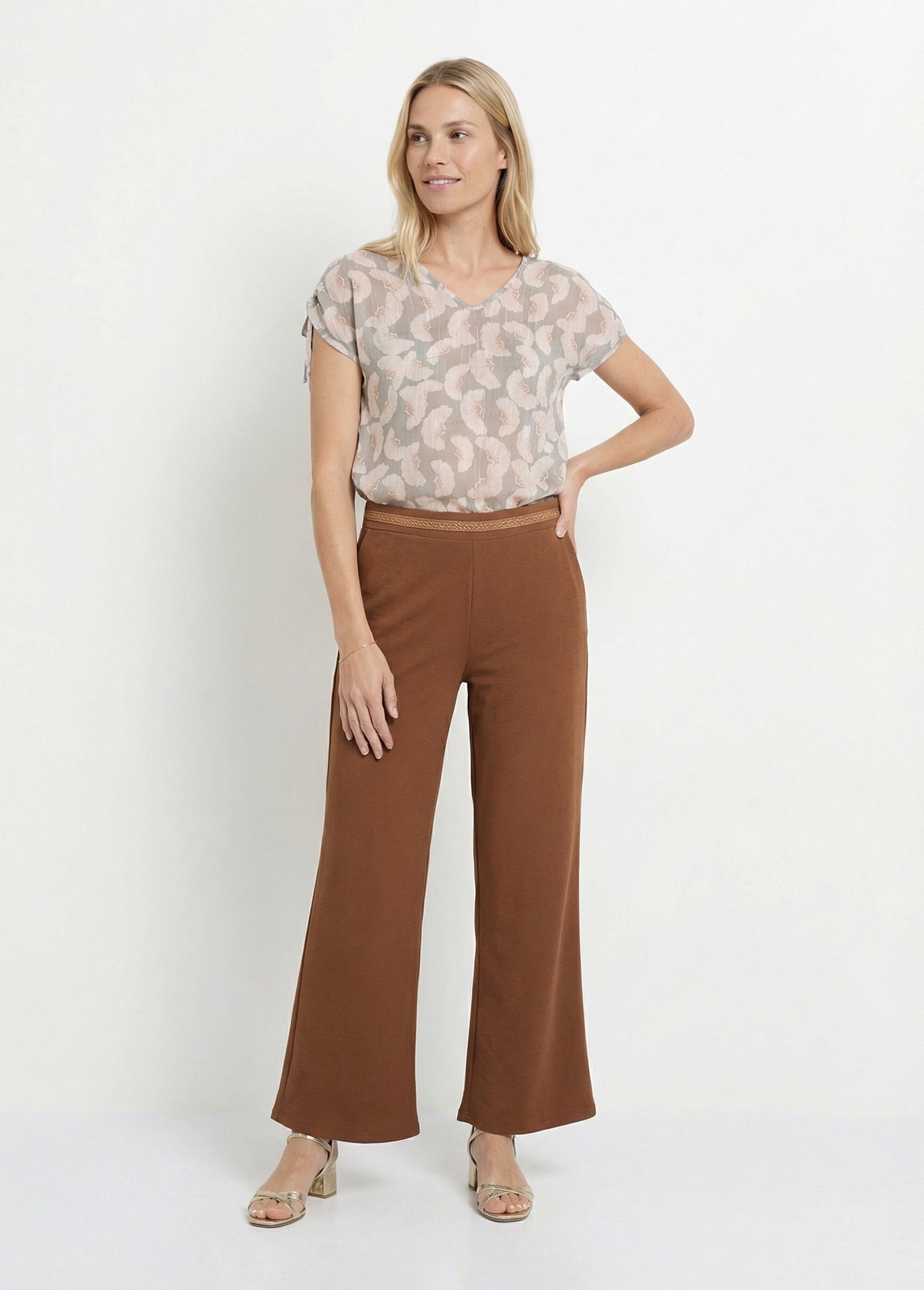 Pantalon maille avec galon à la taille Femme Marron MOD-PANTAGALO SF1