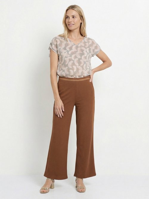 Pantalon maille avec galon à la taille Femme Marron MOD-PANTAGALO SF1