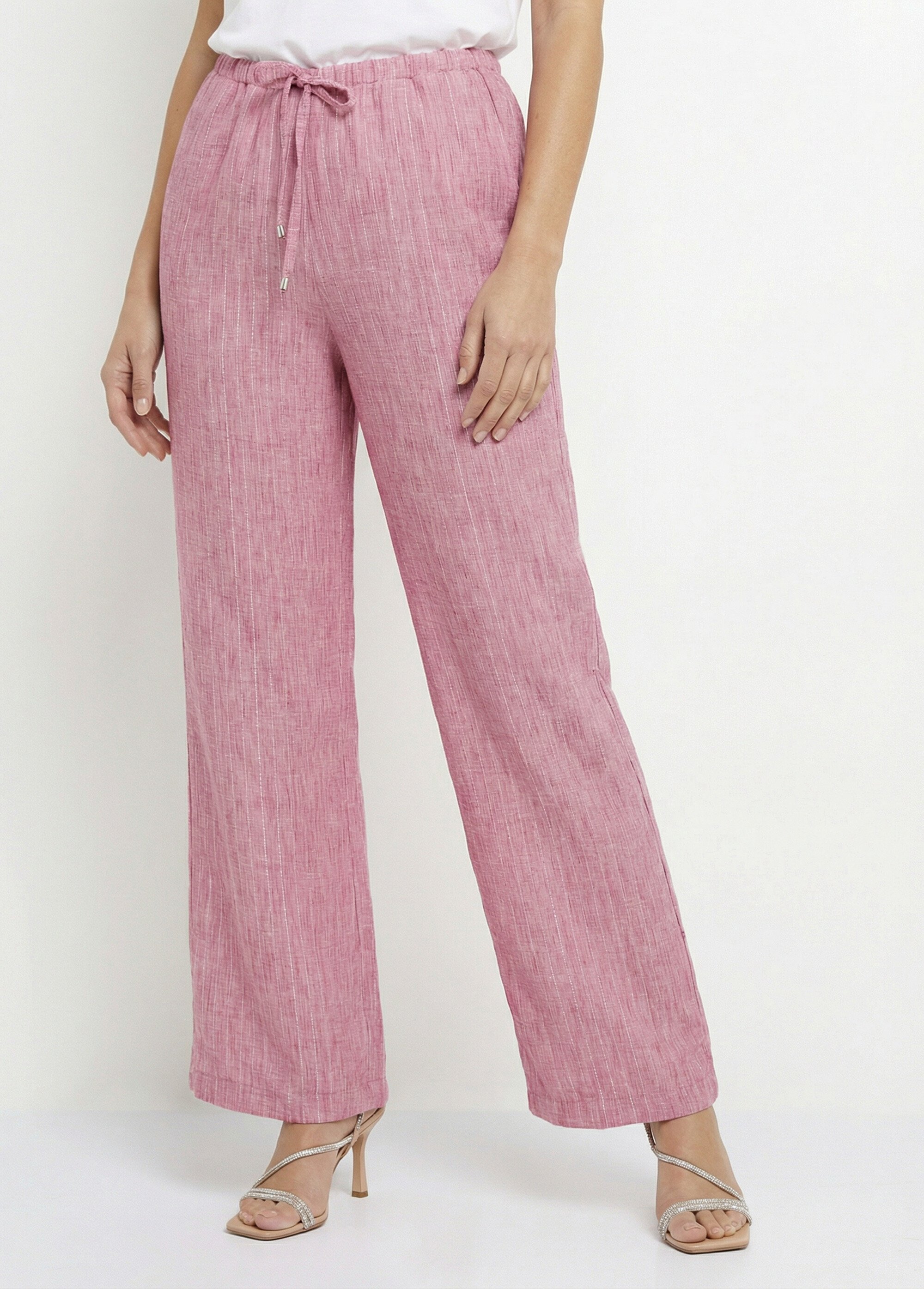 Pantalon tailleur rayé aspect irrégulier Femme Rose MOD-PAKOURA FA1