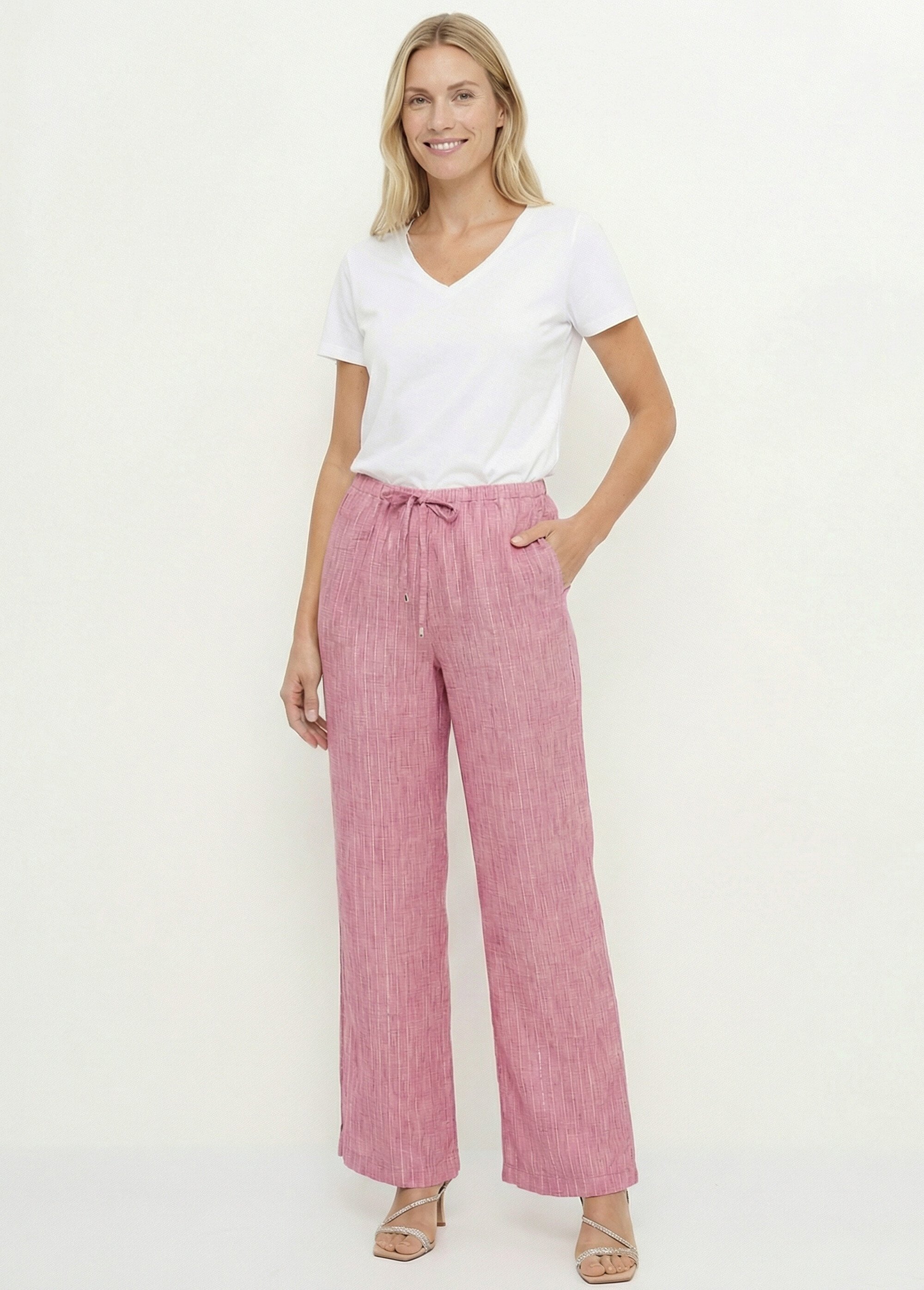 Pantalon tailleur rayé aspect irrégulier Femme Rose MOD-PAKOURA MV1