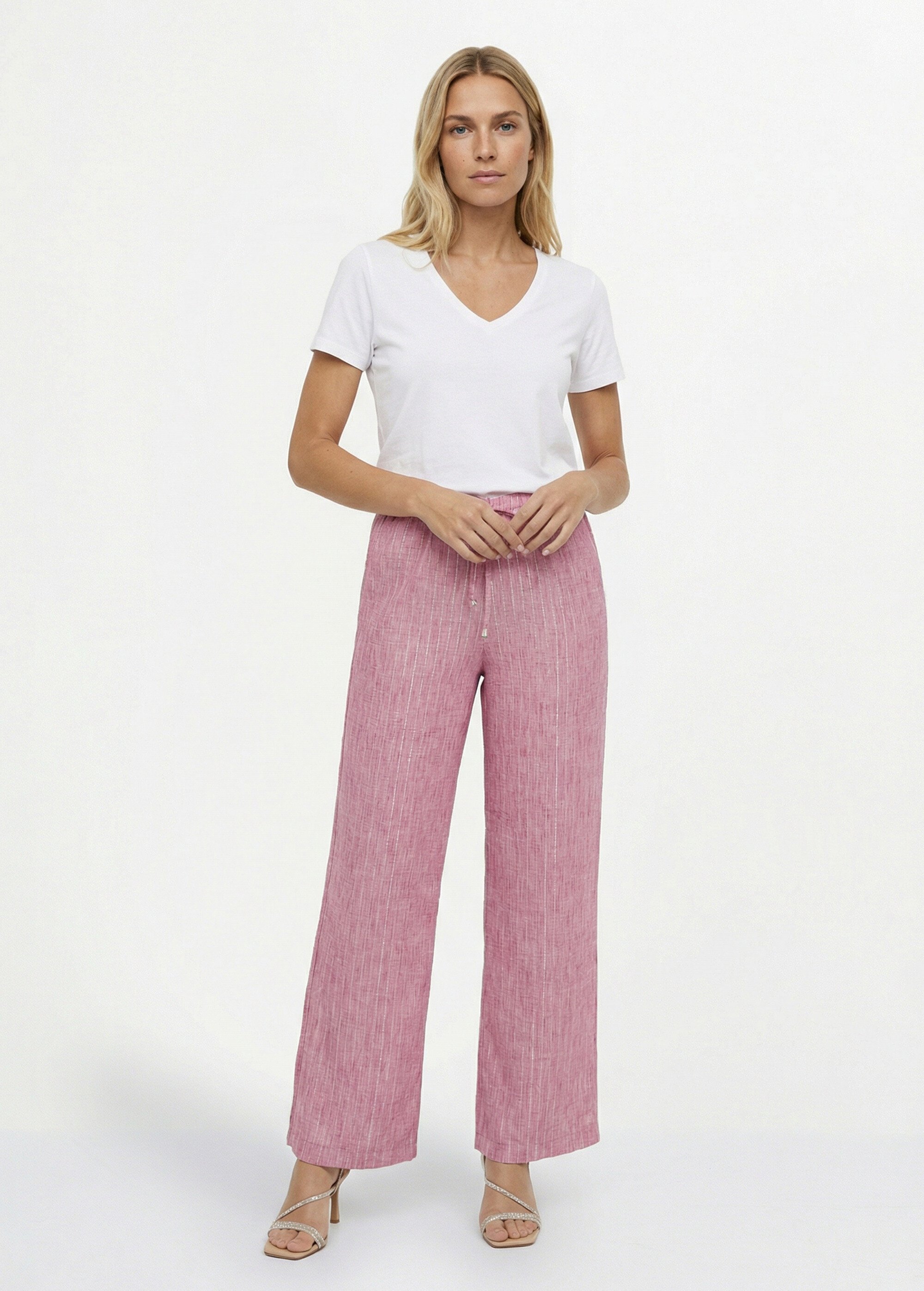 Pantalon tailleur rayé aspect irrégulier Femme Rose MOD-PAKOURA SF1
