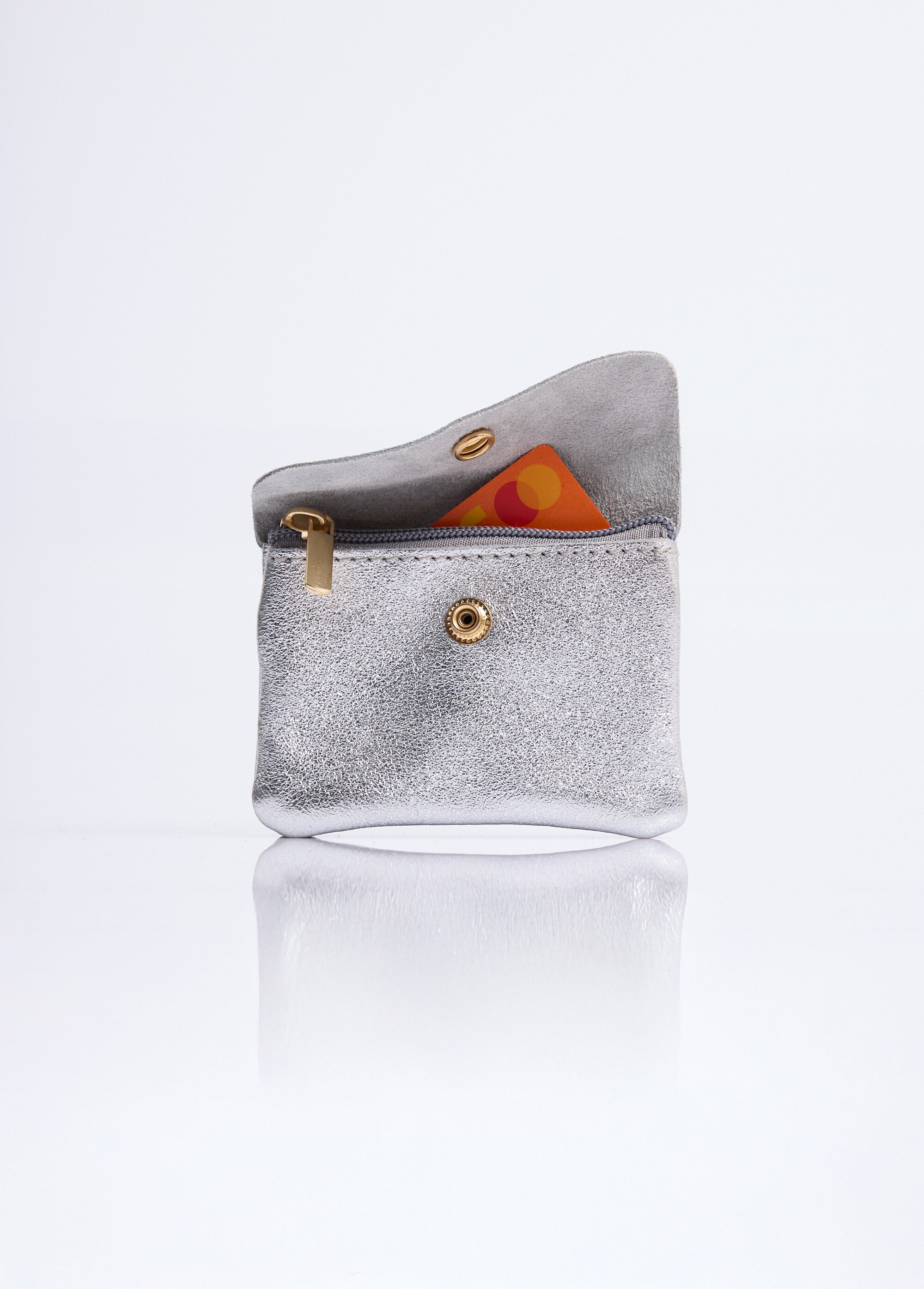 Petit porte monnaie zippé cuir métallisé Femme Argenté NES342W2603 DE1