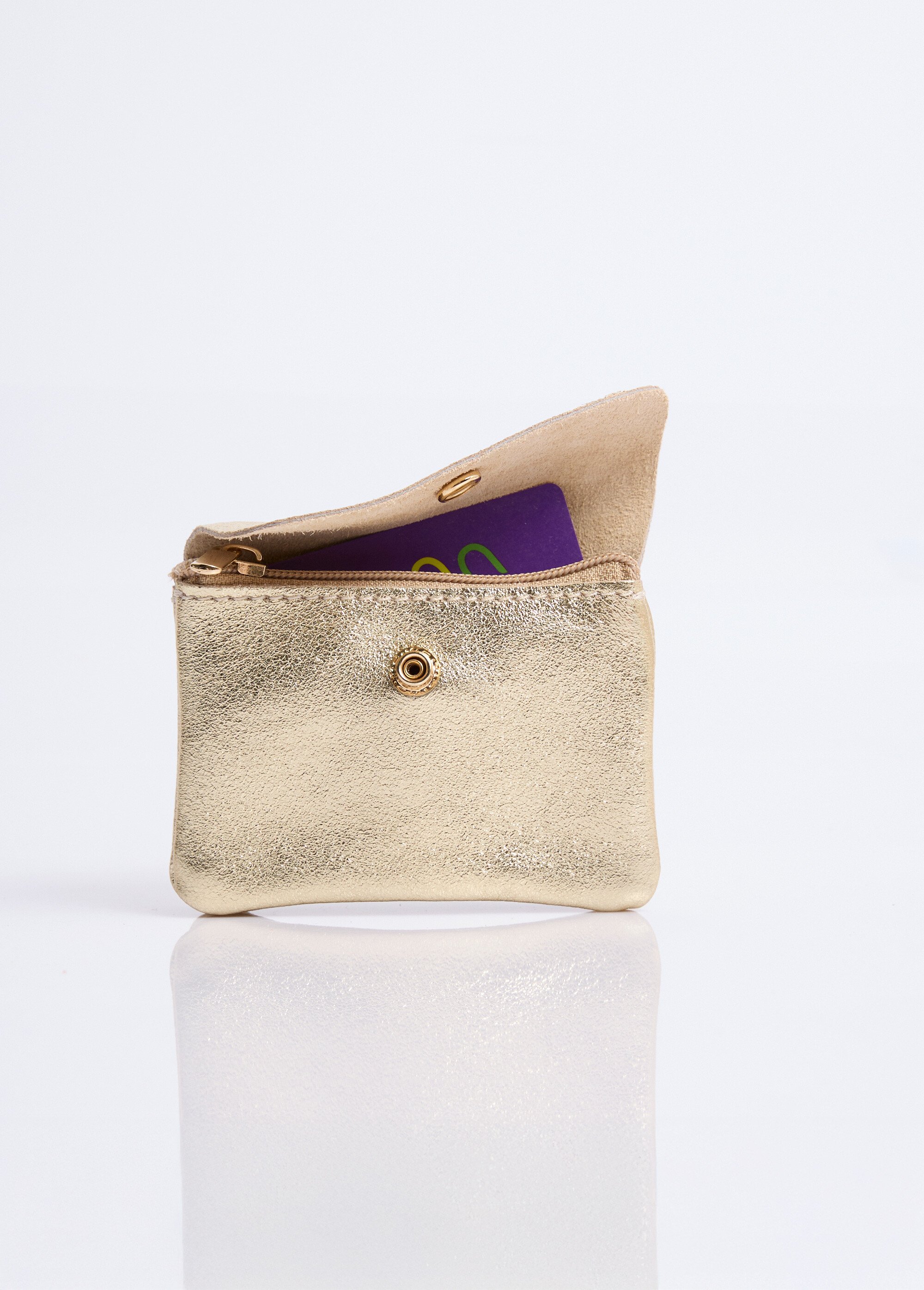 Petit porte monnaie zippé cuir métallisé Femme Doré NES342W2603 DE1