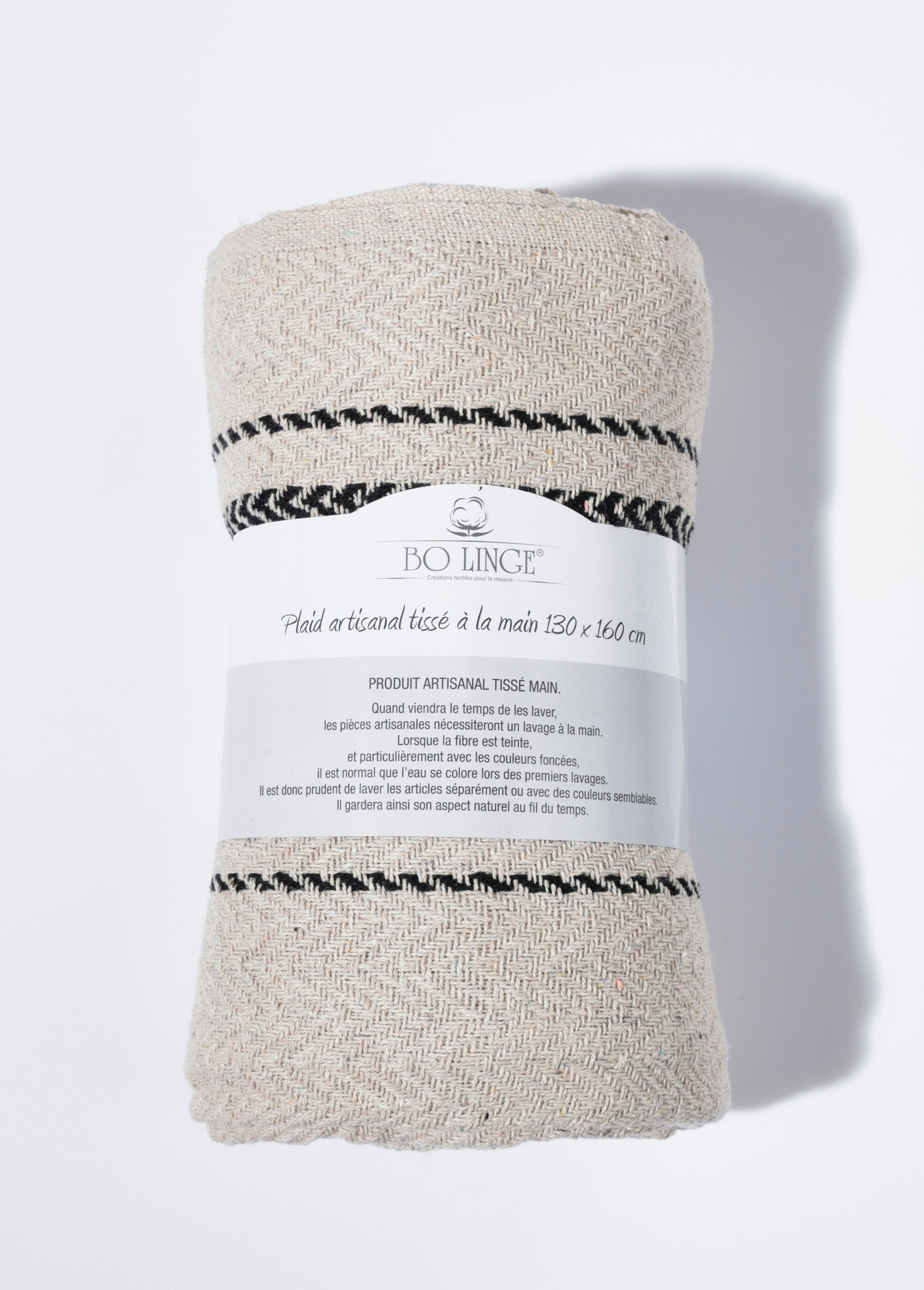 Plaid jacquard tissé main, chevrons Beige COTZZ70309 DE1