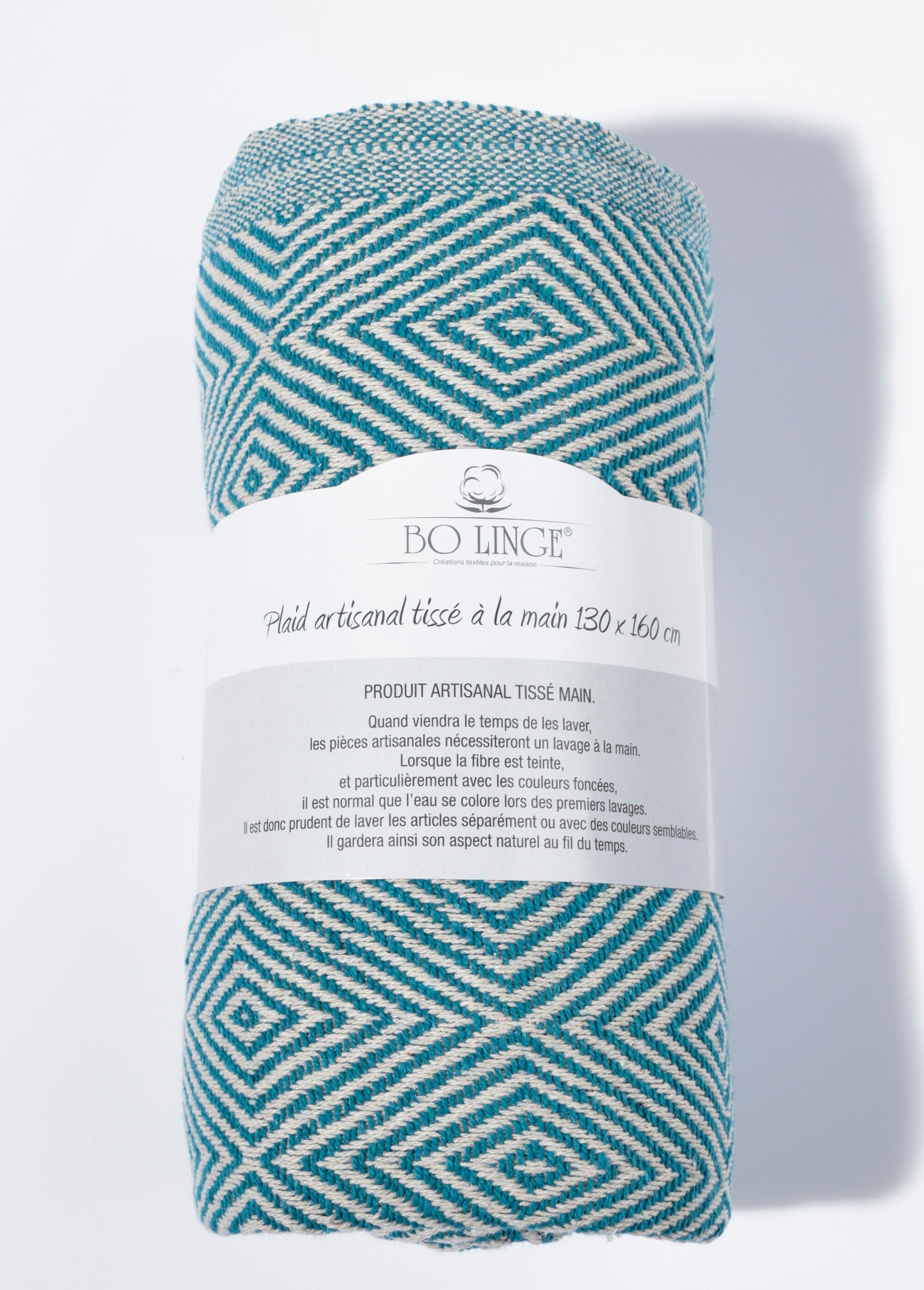 Plaid jacquard tissé main, losanges LOSANGE BLEU COTZZ70307 DE1