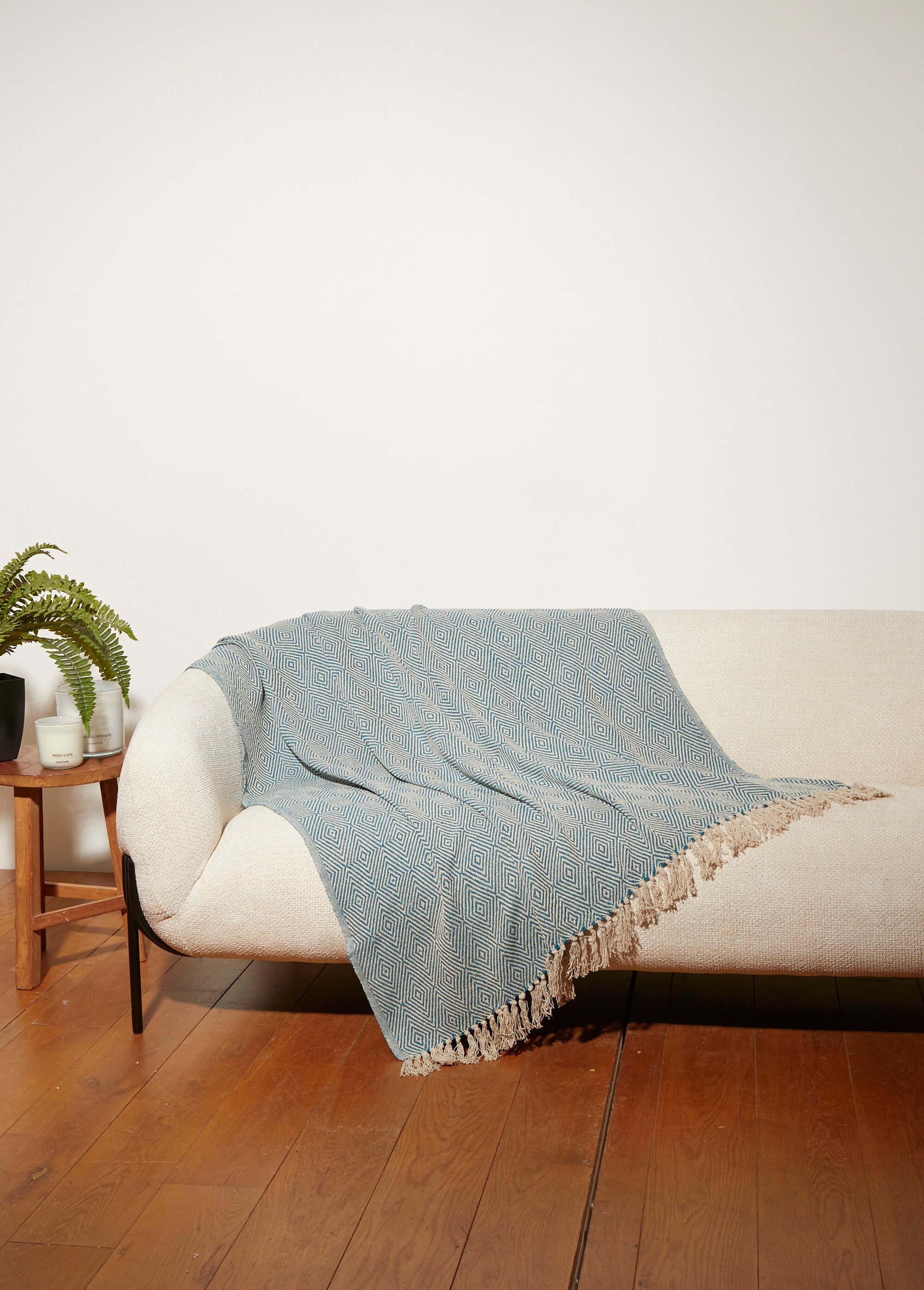 Plaid jacquard tissé main, losanges LOSANGE BLEU COTZZ70307 FA1