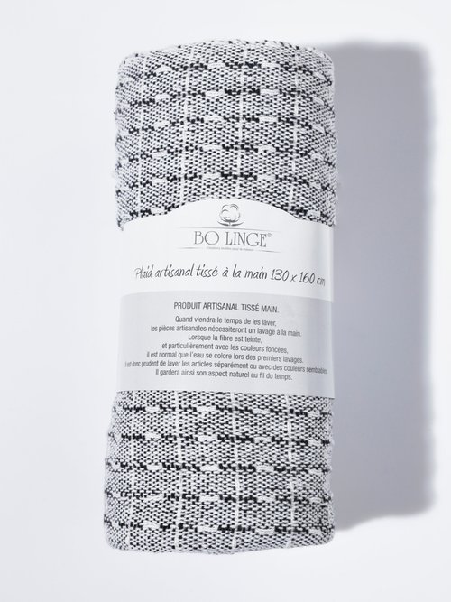 Plaid jacquard tissé main, rectangles Gris COTZZ70306 DE1